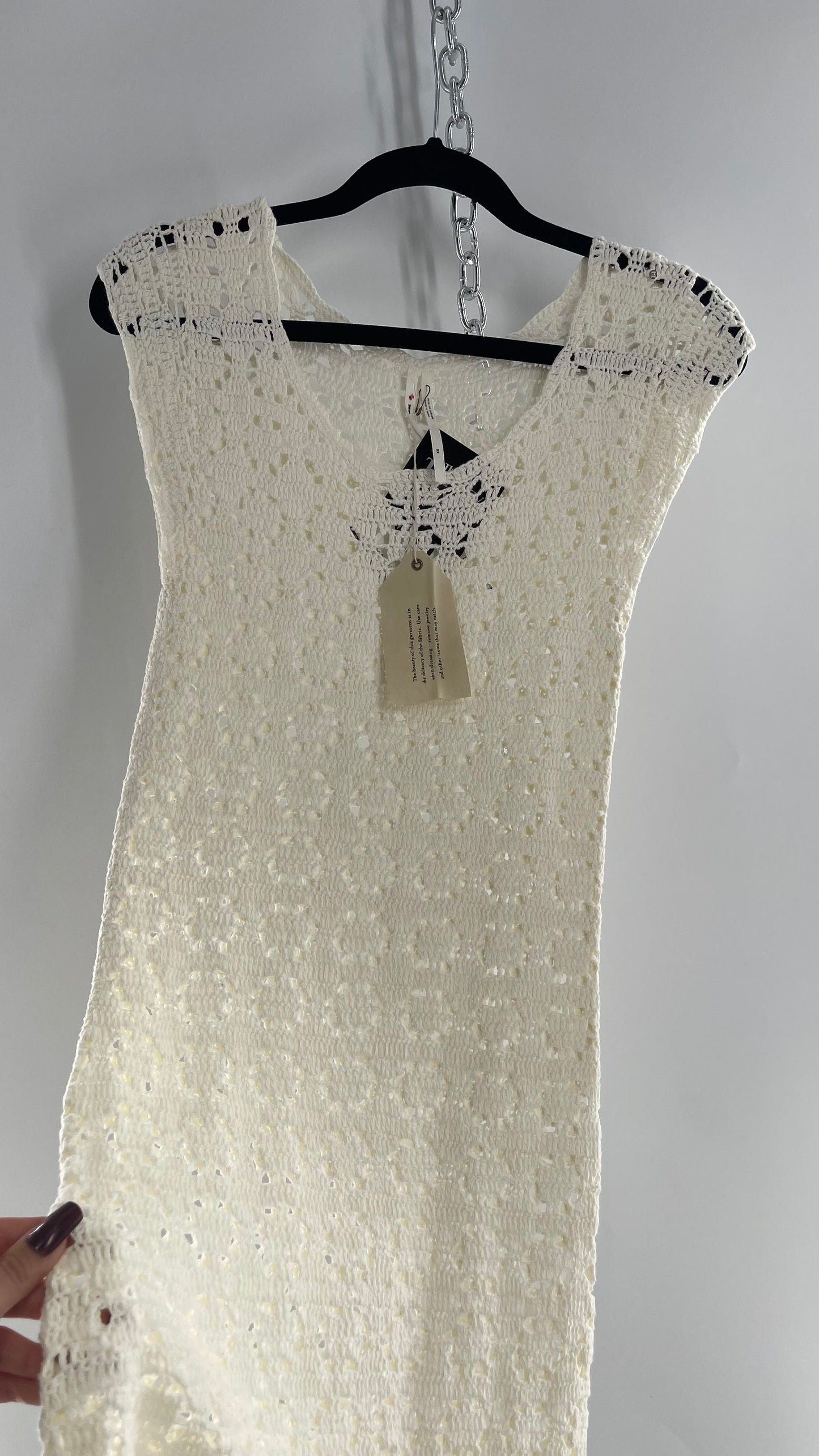 Anthropologie White Crochet Knit MIDI Dress with Tags Attached