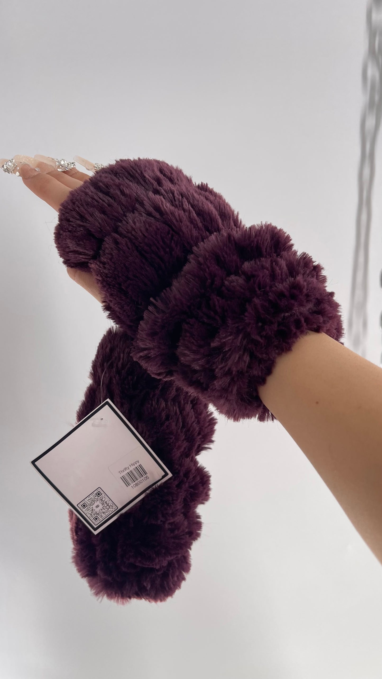 Free People Faux Fur Purple Bubble Fingerless Gloves