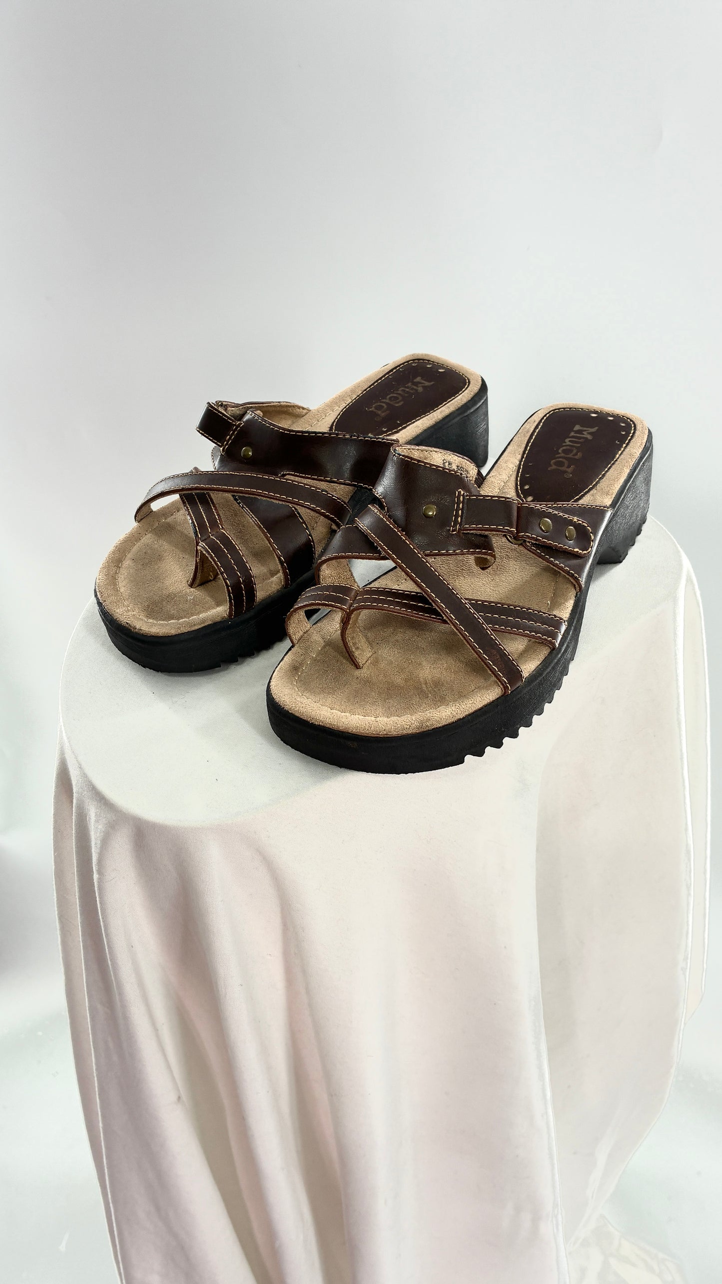 Vintage MUDD Block Heel Brown Leather Strappy Sandals (6.5)