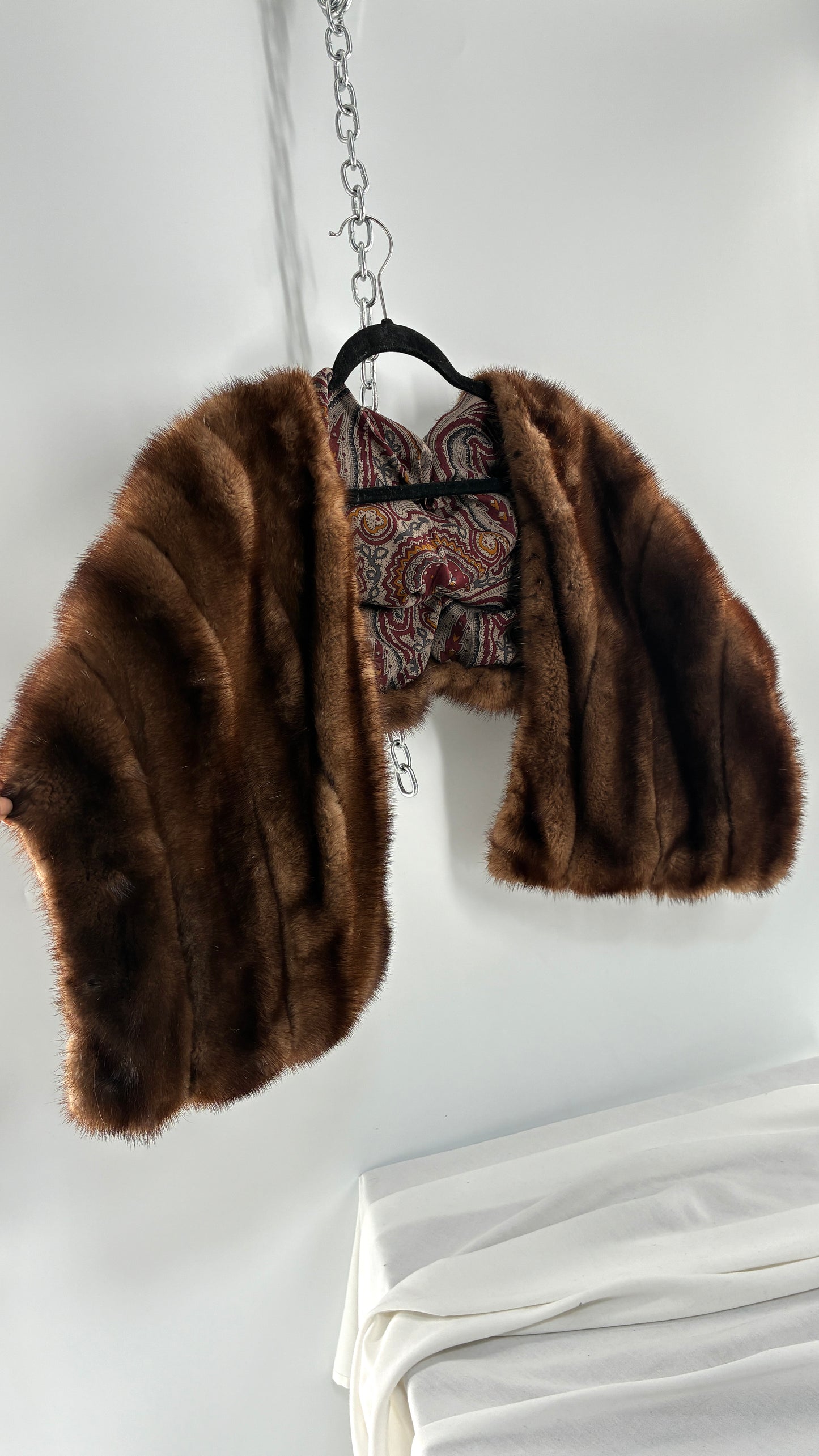 Vintage Mink Cape Shrug Shawl with Ruched Back Detail (One Size)