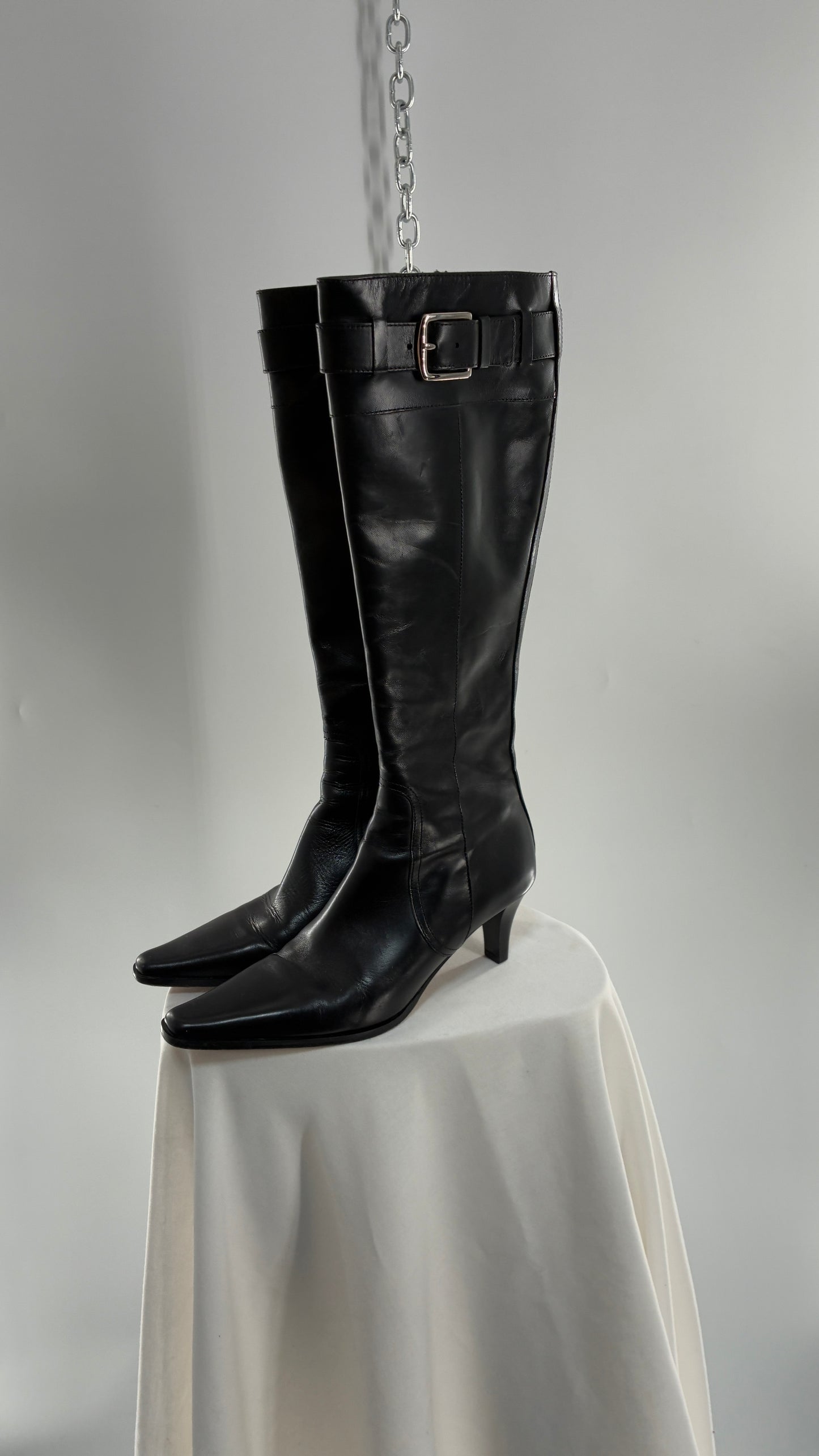 Vintage COACH Adrianna Black Leather Kitten Heel Knee High Boots (7.5)