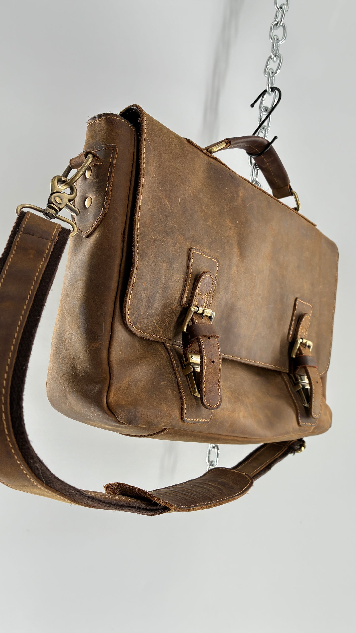 KATTEE Heavy Duty, Thick Genuine Leather Briefcase School Satchel Messenger Bag