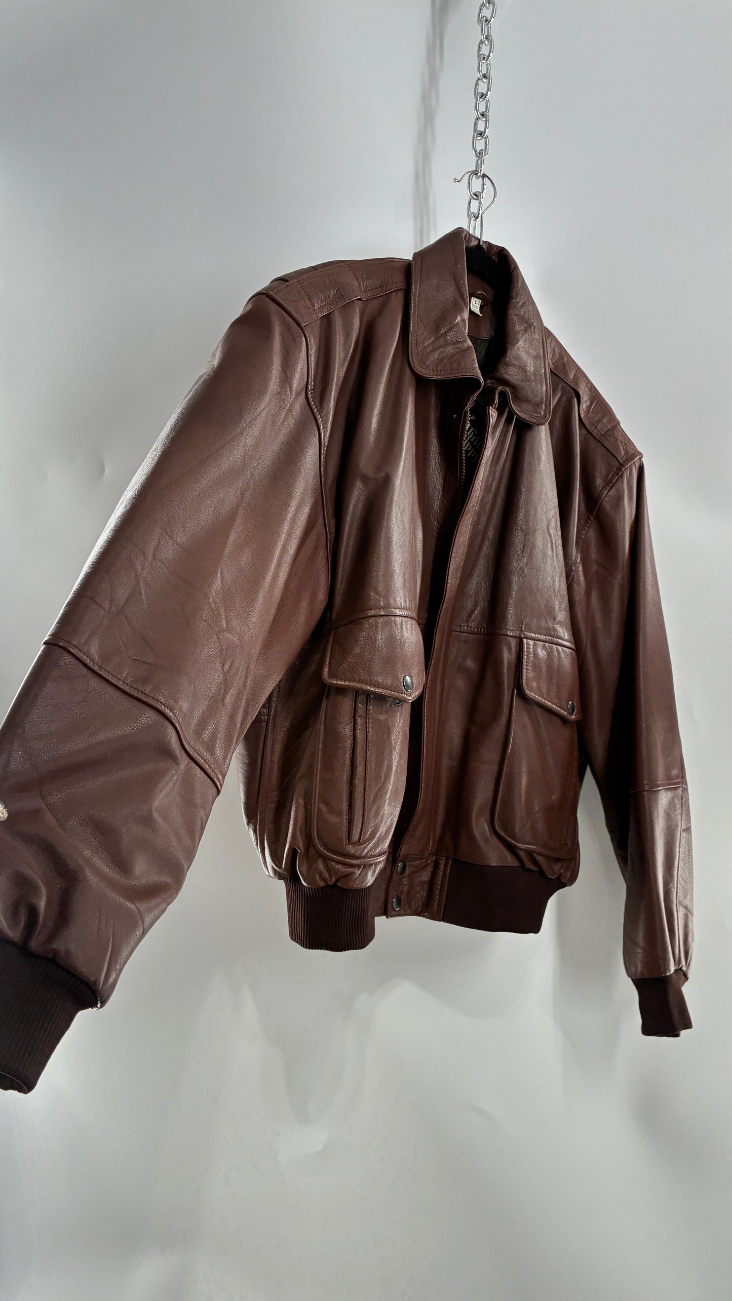 Vintage SUPER FORTRESS B2 Brown Leather Bomber Jacket (Large)