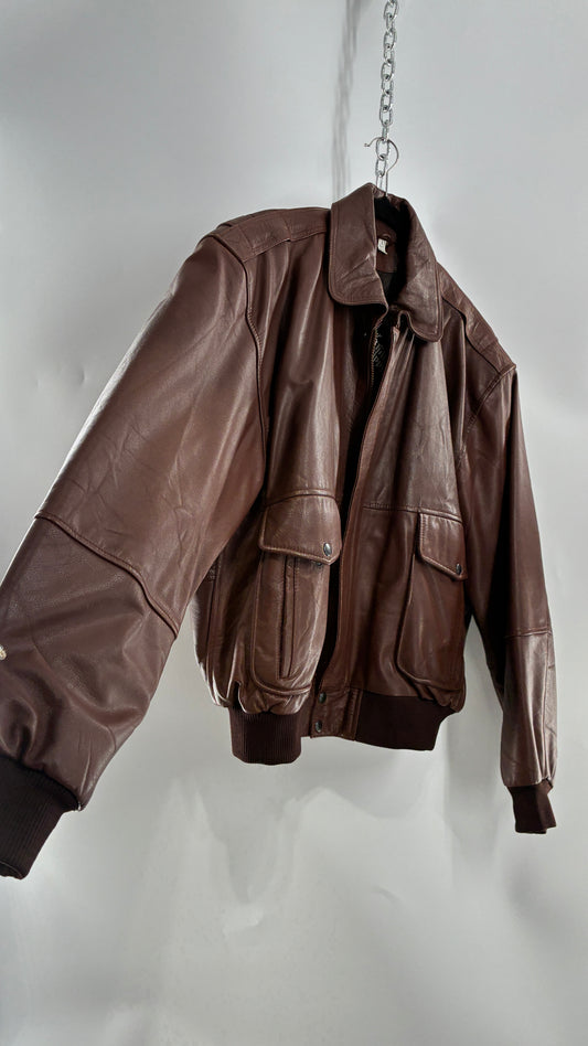 Vintage SUPER FORTRESS B2 Brown Leather Bomber Jacket (Large)