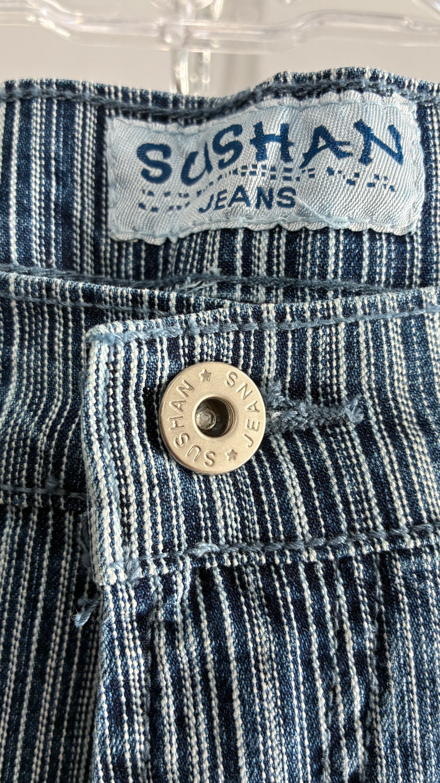 Deadstock Vintage SUSHAN Striped Denim Kickflares (XL)