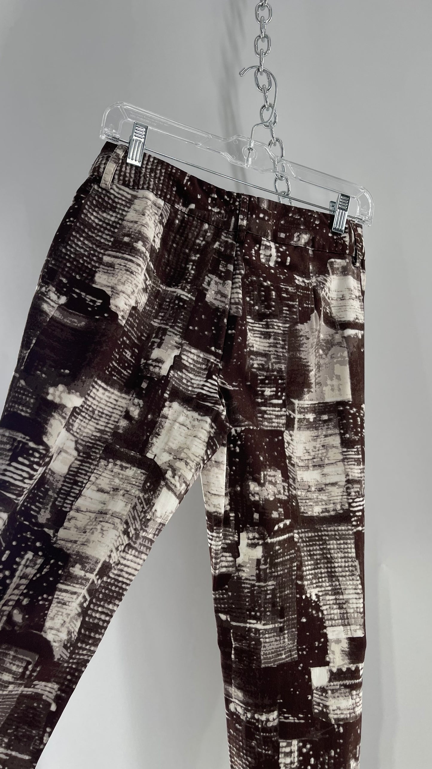 Urban Outfitters Dark Brown and White City Scape Patterned Low Waisted Trouser (2)