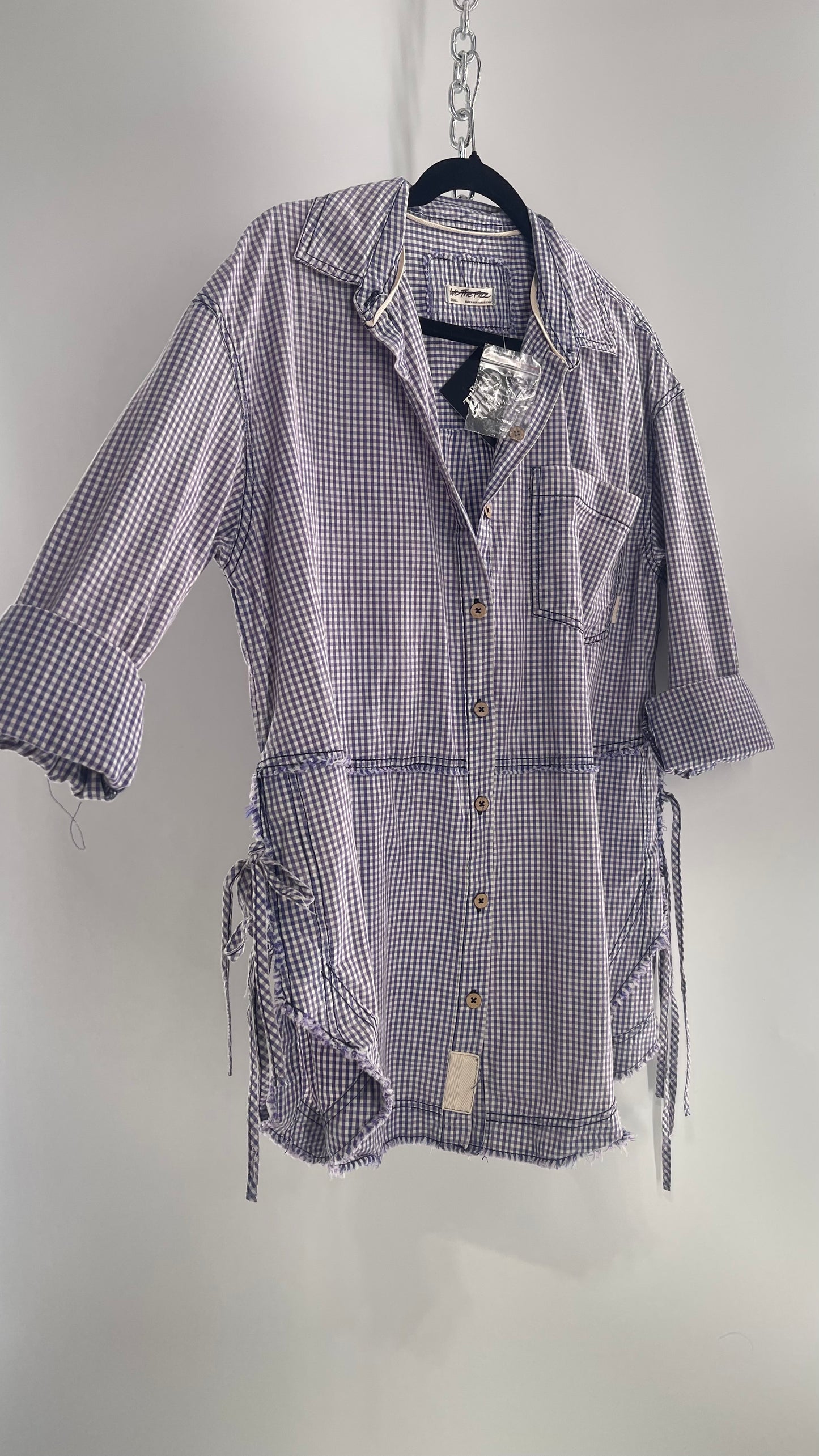 Free People Oversized Gingham Button Up with Side Tie Details (Small)