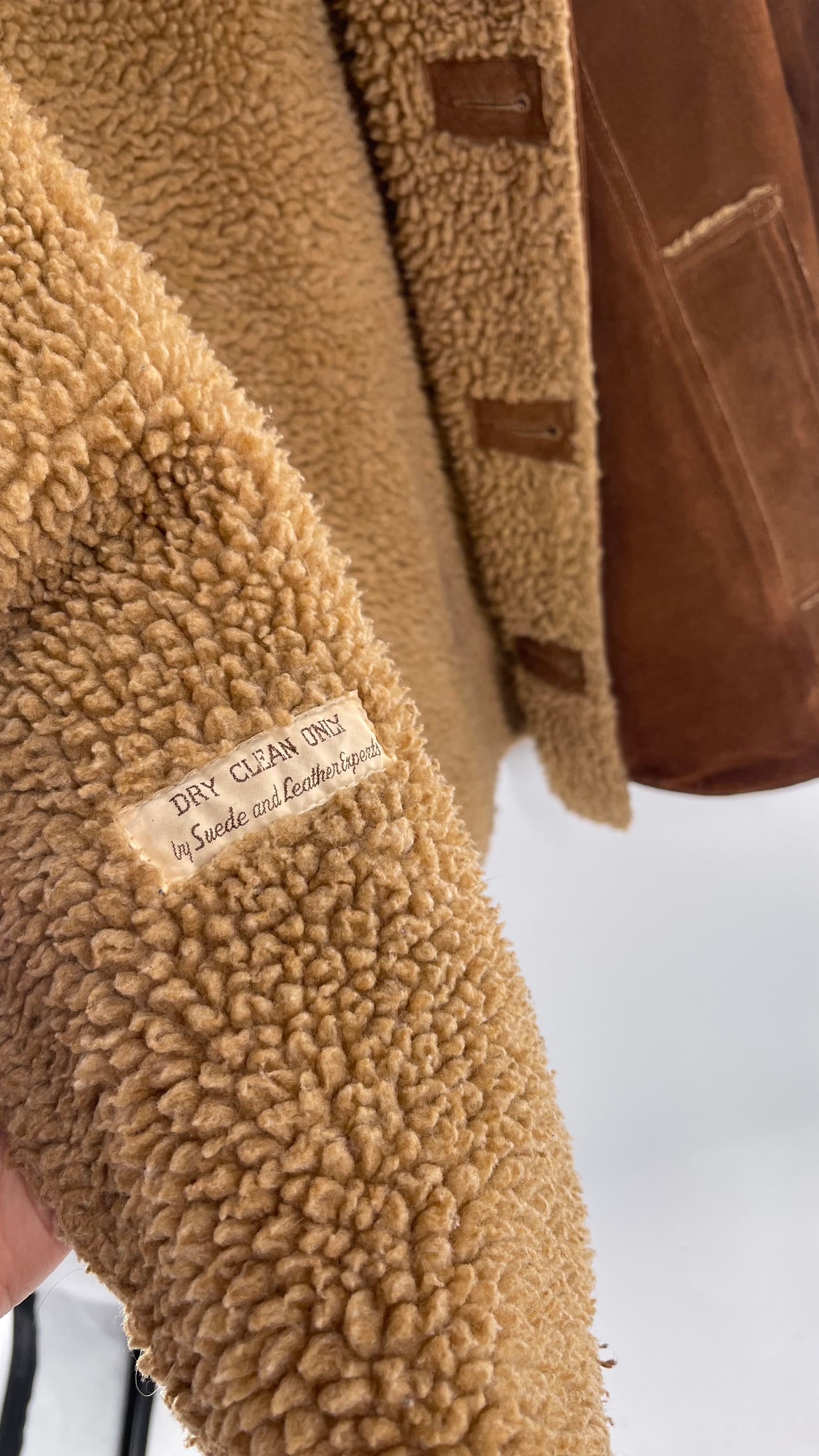 Vintage Heavy Duty Genuine Suede Leather Coat with Teddy Sherpa Lining (C) (Large/42)