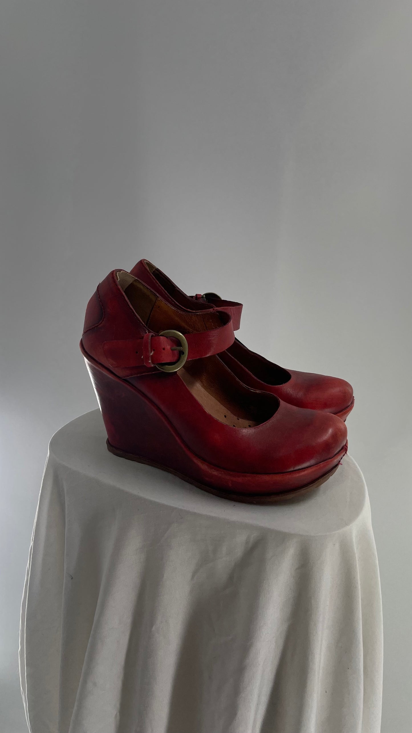 Kork-ease THE BONE Yuli Red Leather Wedge Mary Jane