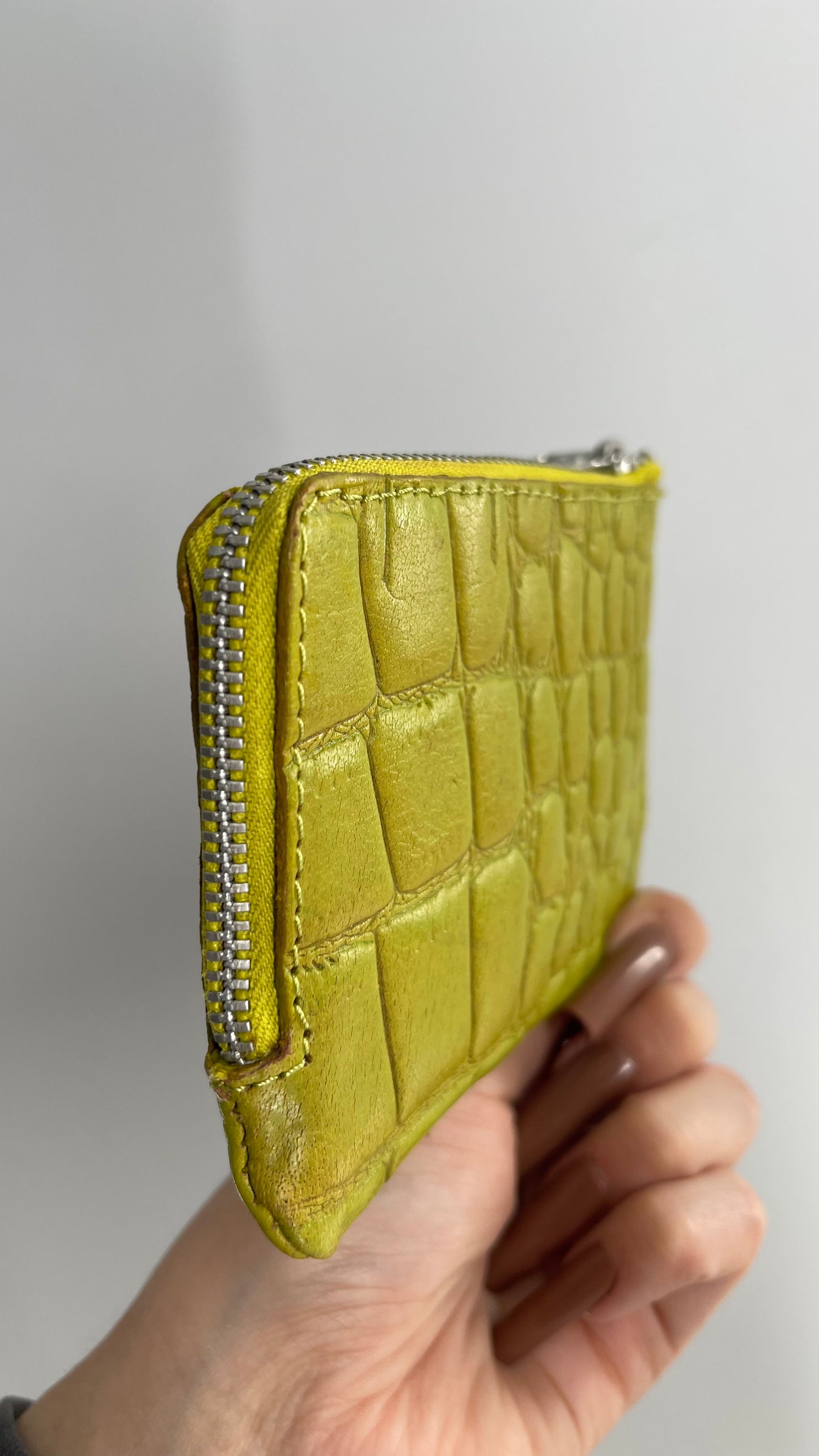 Free People Lime Crocodile Embossed Coin Pouch Wallet