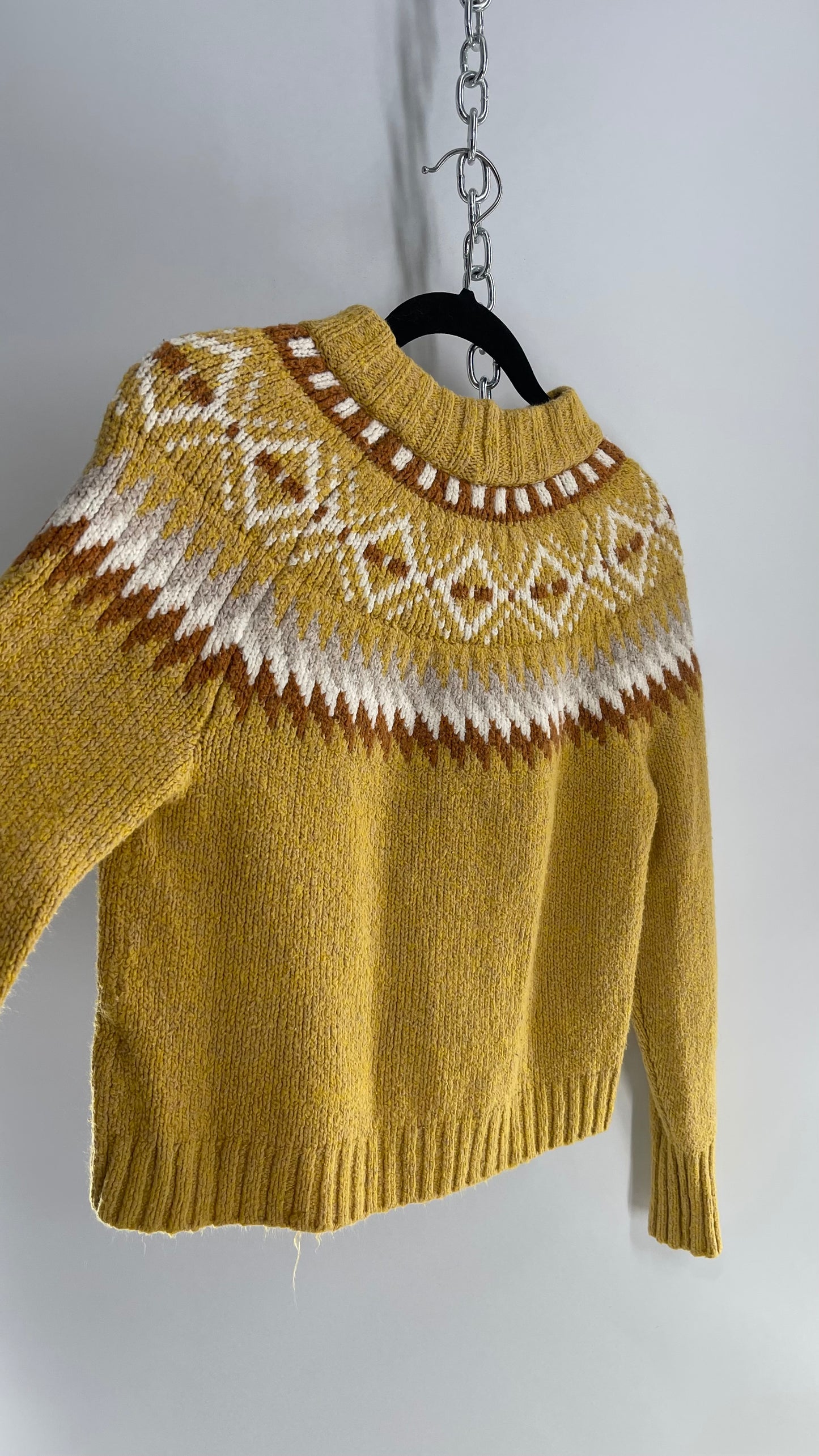 Vintage Yellow Knit Patterned Crewneck (Small)