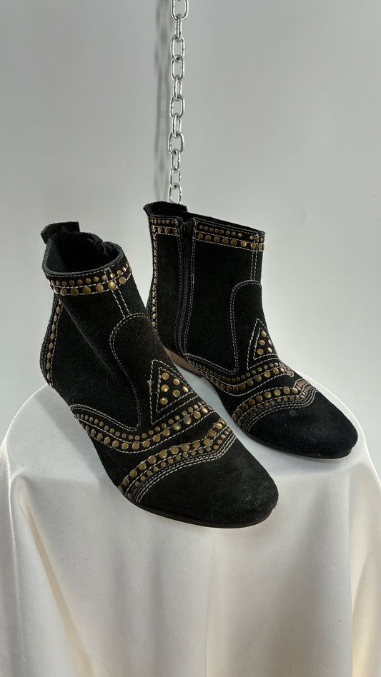 MATISSE Brass Studded Black Suede Boots (6.5)
