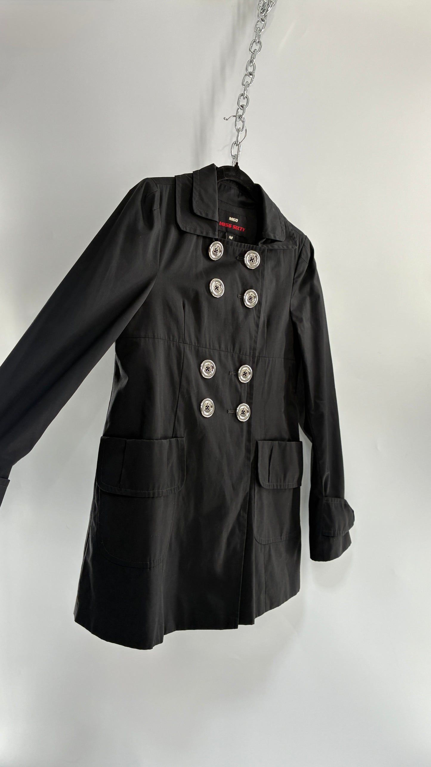 Vintage MISS SIXTY Black Jacket with Oversized Silver Buttons (Medium)