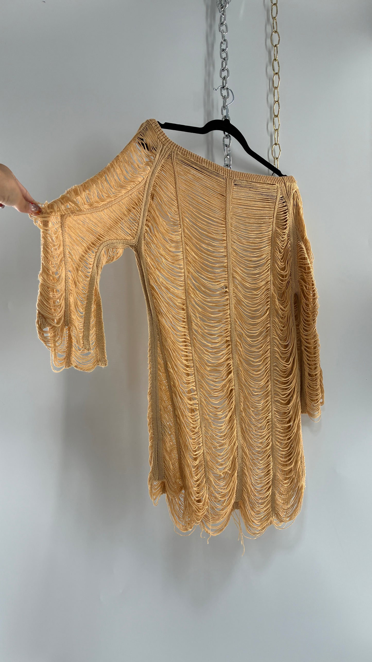 Vintage Tan Open Shred Knit Top/Mini Dress (XS/S)