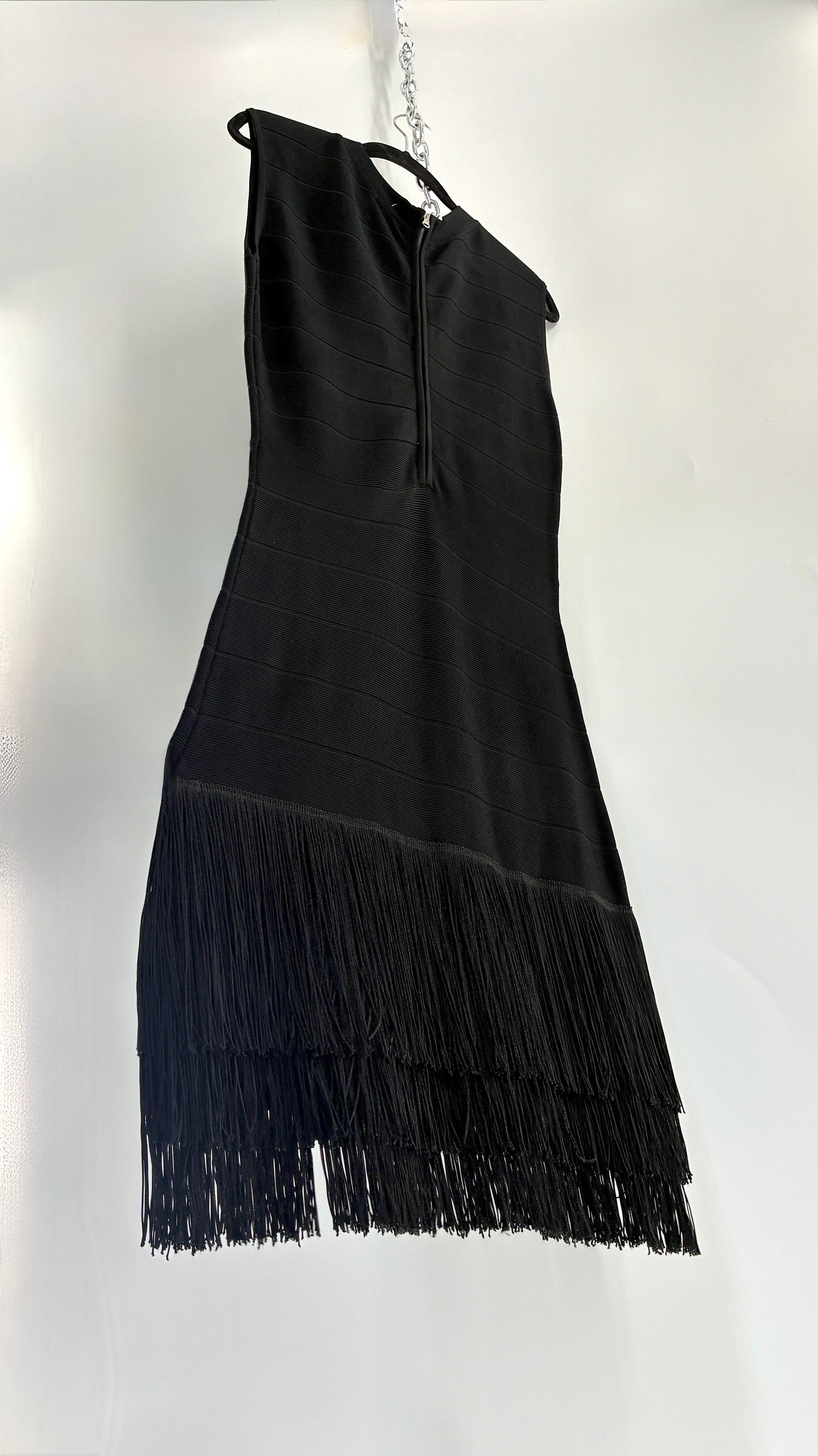 Vintage VENUS Black Bandage Mini Dress with Triple Layer Fringe Hem (10)