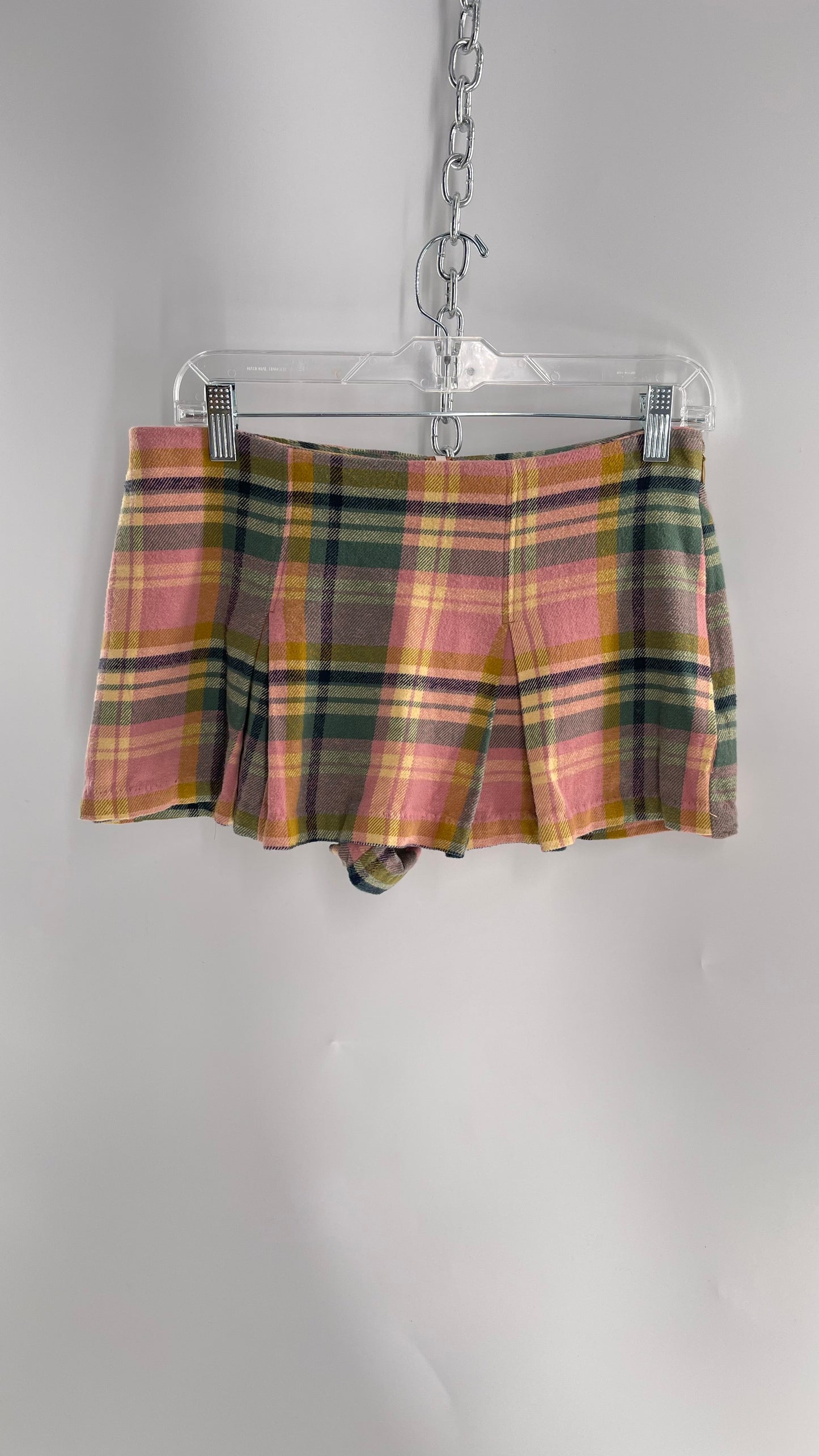 Free People Pink Plaid Pleated Micro Mini Skort with Tags Attached (4)