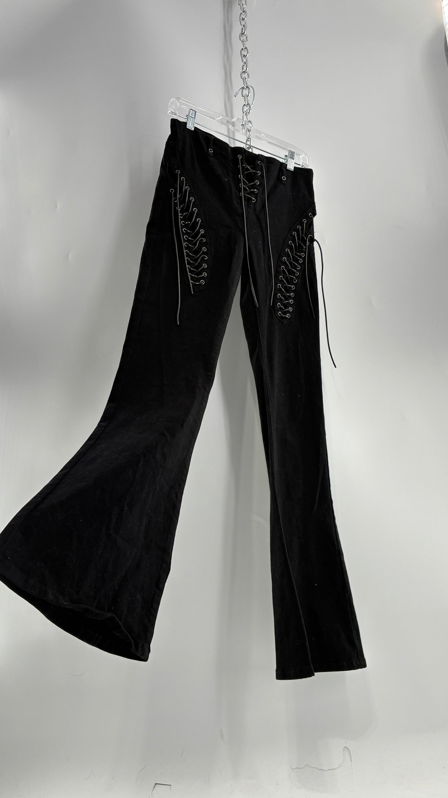 Edikted Black Denim Flares with Open Side Tie Up Details (Medium)