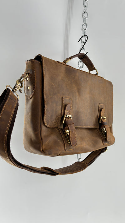 KATTEE Heavy Duty, Thick Genuine Leather Briefcase School Satchel Messenger Bag