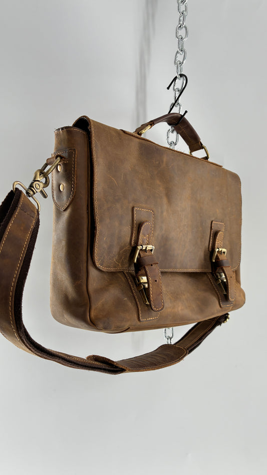 KATTEE Heavy Duty, Thick Genuine Leather Briefcase School Satchel Messenger Bag