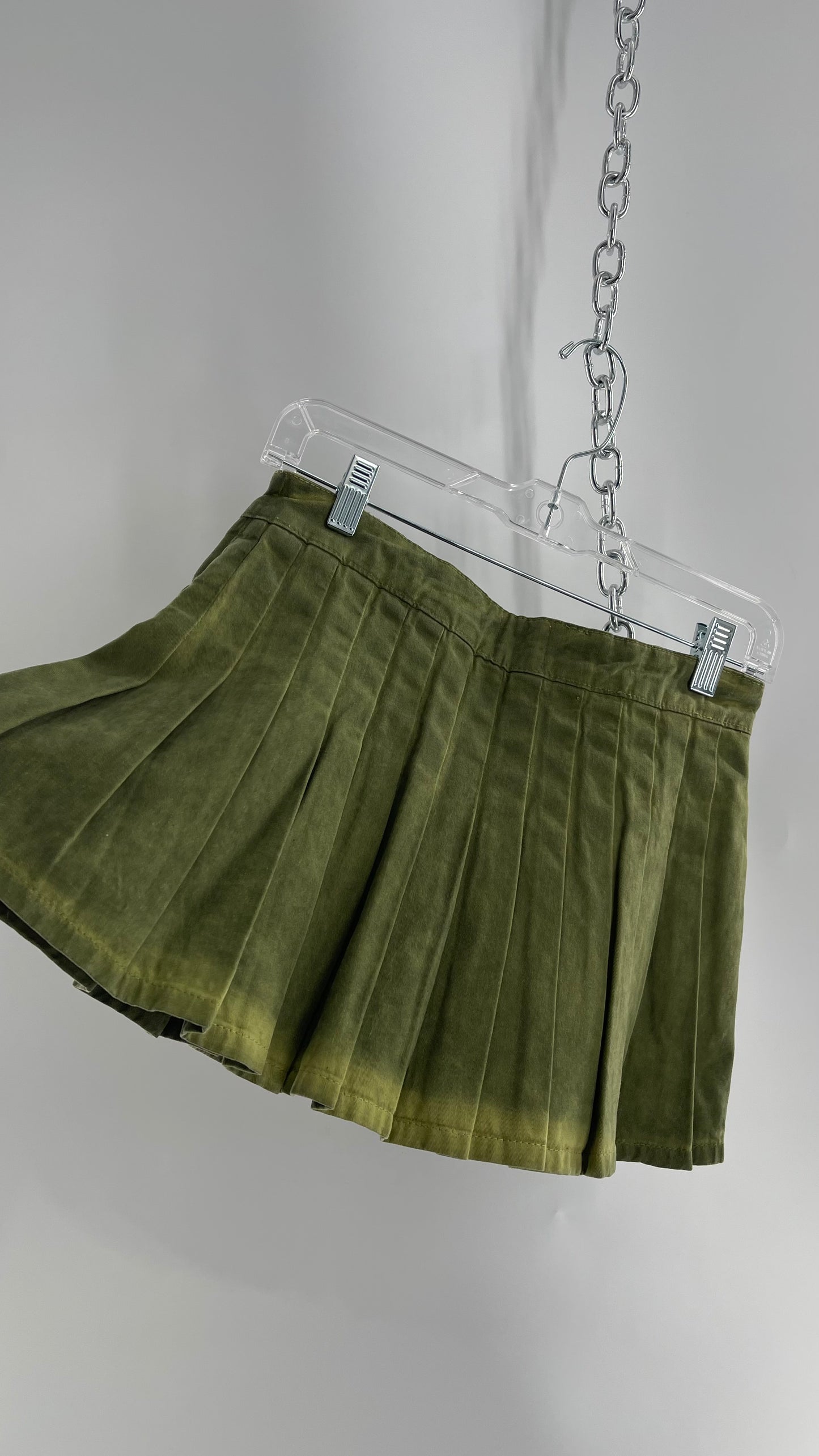 BDG Acid Washed Green Pleated Mini Skirt (XS)