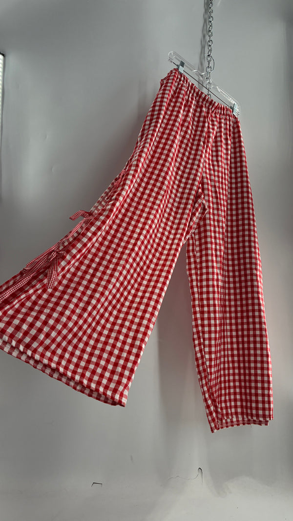 Gingham Wide Leg Picnic Pants with Ribbon Detailing (XXXL)