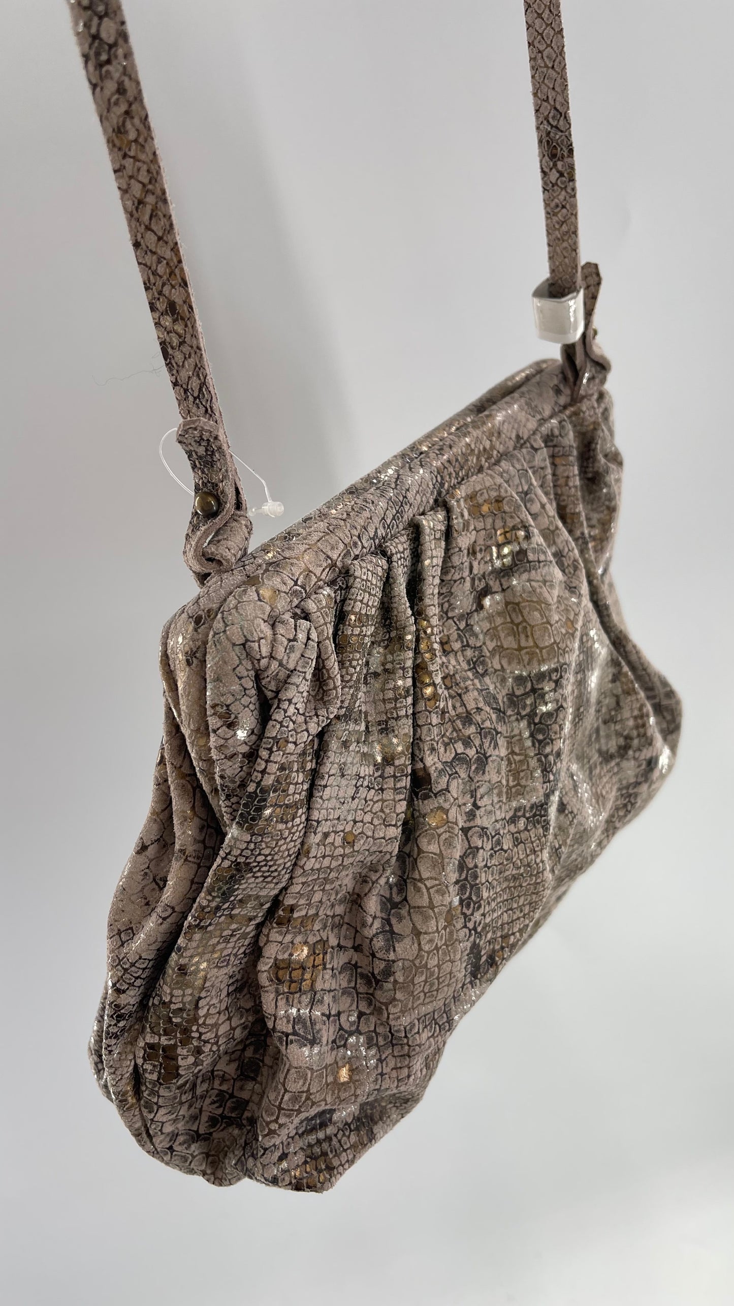 Free People Genuine Leather Clutch and Shoulder Bag Snake Print with Reflective Silver and Gold Flecks