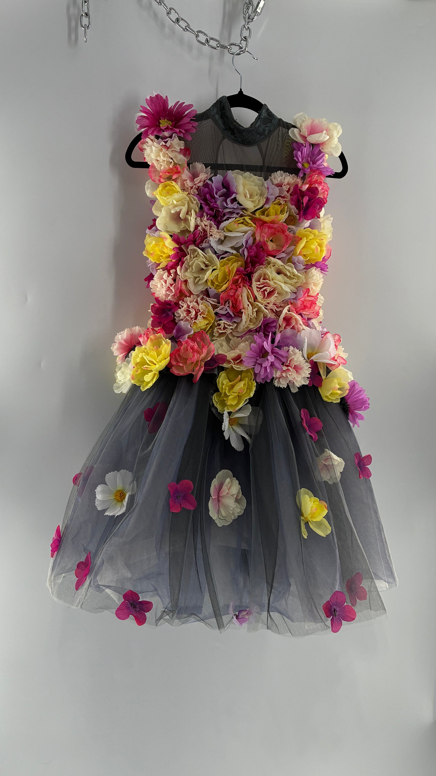 Floral Appliqué Abstract Display Mini Dress (S/M)