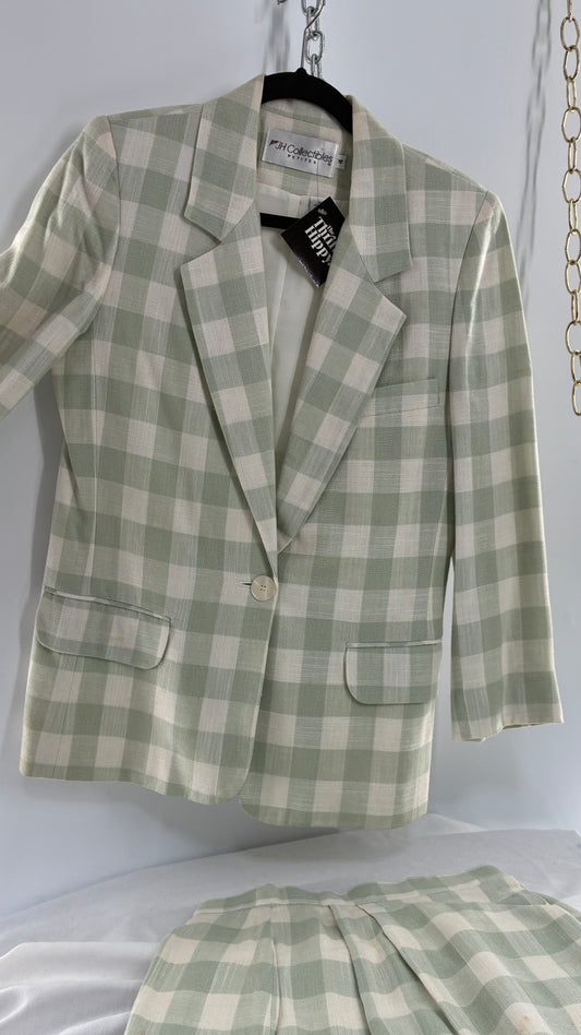 Vintage JH COLLECTIBLES 100% Rayon, Sage Gingham Suit Set (6 Skirt, 4 Blazer)