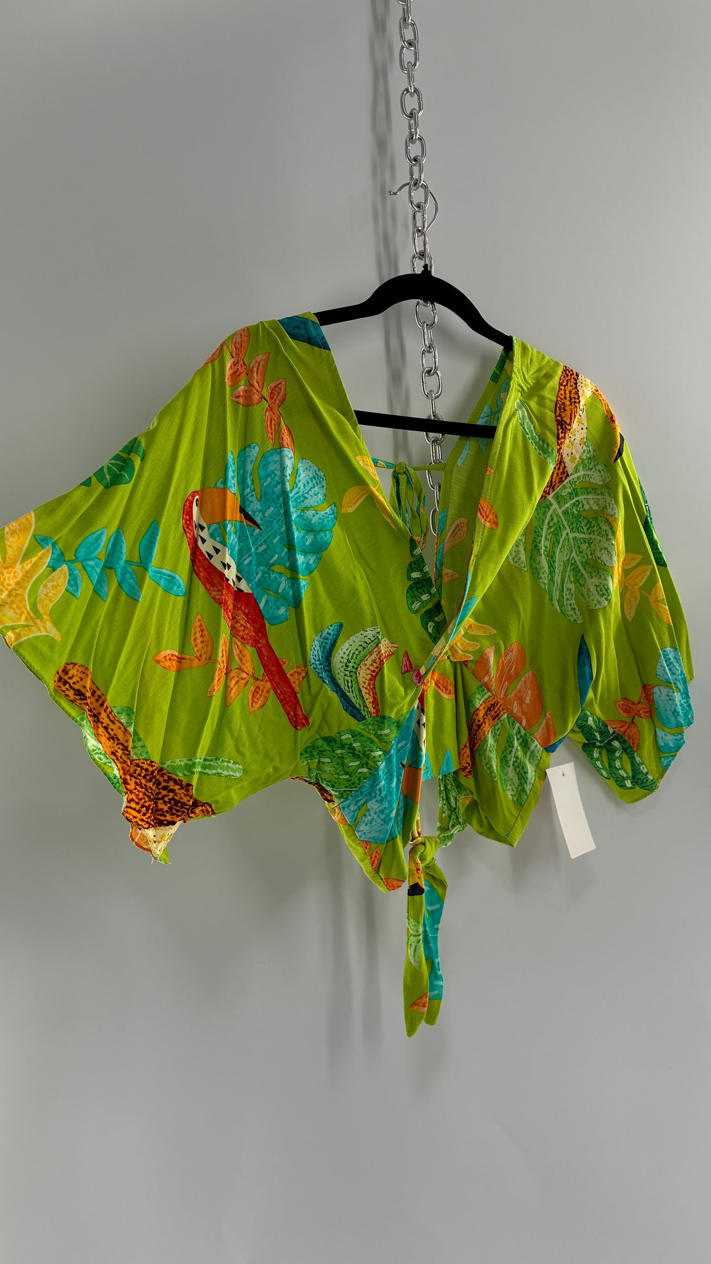 Imported Brazilian 100% Viscose Open Back Tropical Patterned Green Top (Medium)