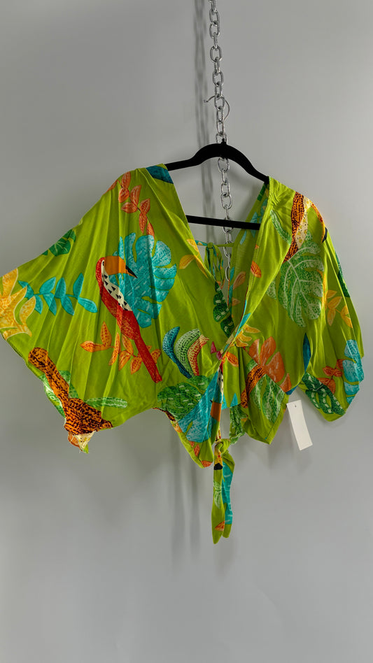 Imported Brazilian 100% Viscose Open Back Tropical Patterned Green Top (Medium)