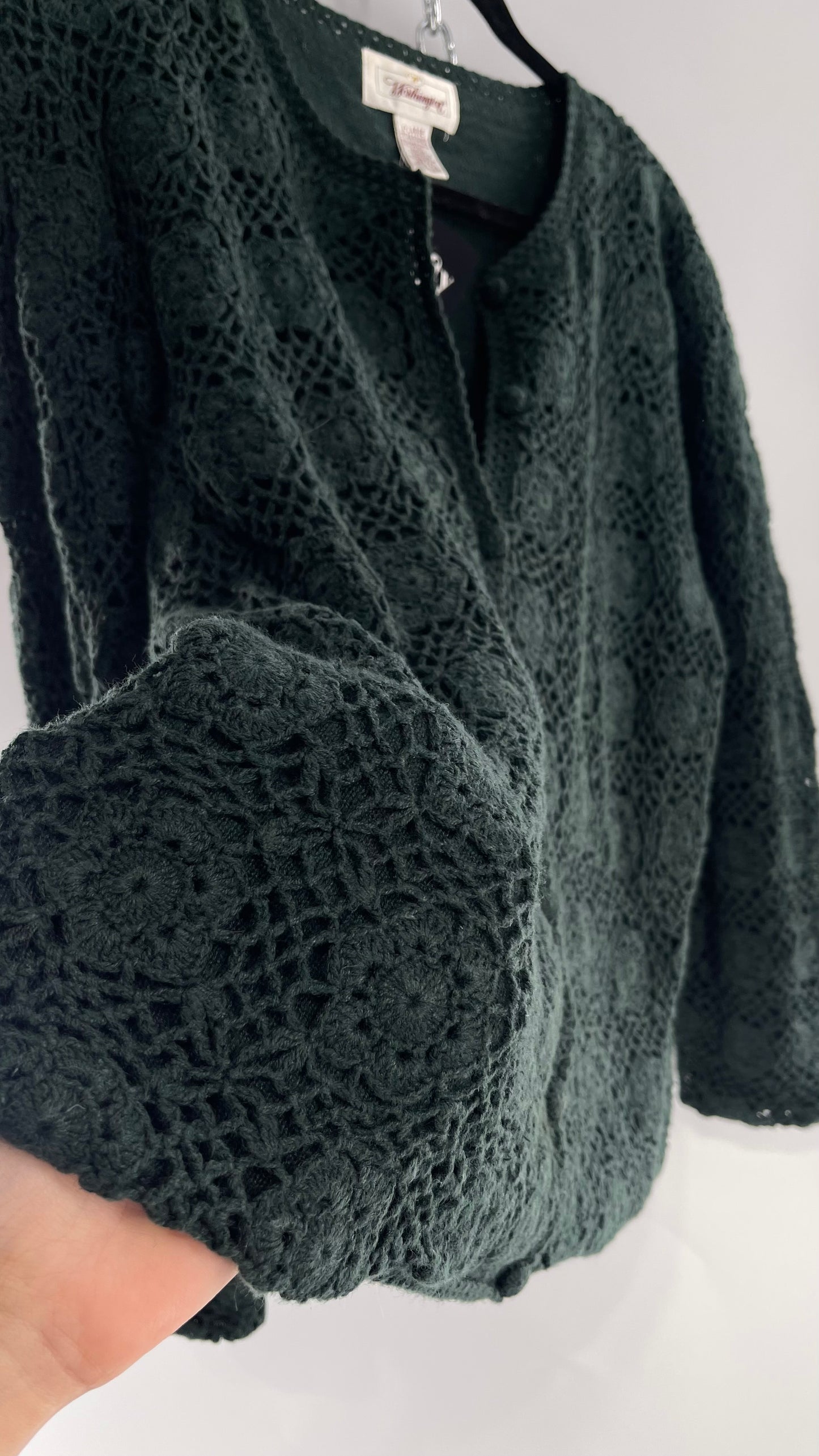 Vintage Dark Green Crochet Cardigan Sweater