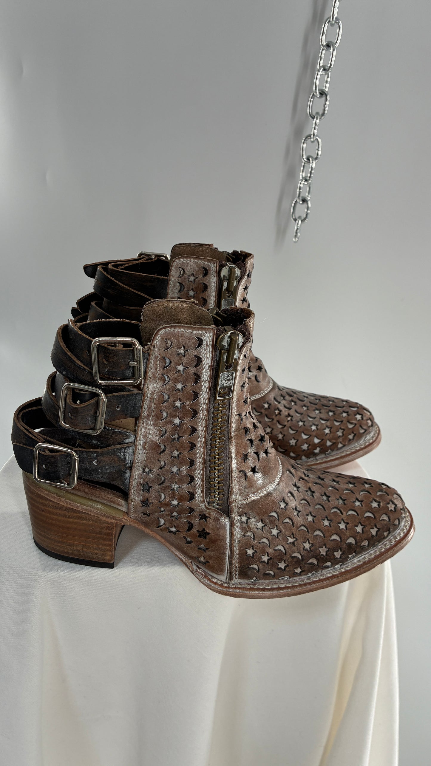 RARE FREEBIRD DAHLIA Star and Moon Booties with Exaggerated Buckle Detailing (8)