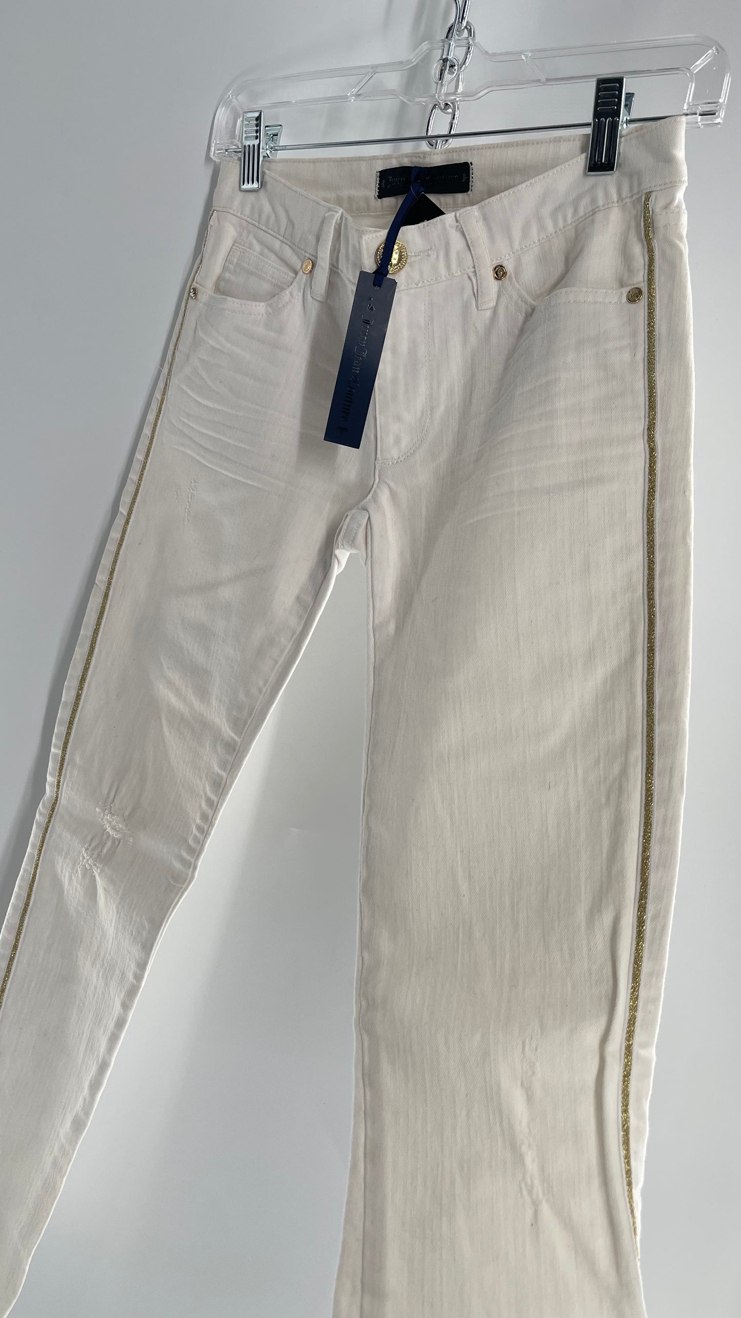 Deadstock Vintage Juicy Couture White Skinny Jeans with Gold Trim and Hardware (25)