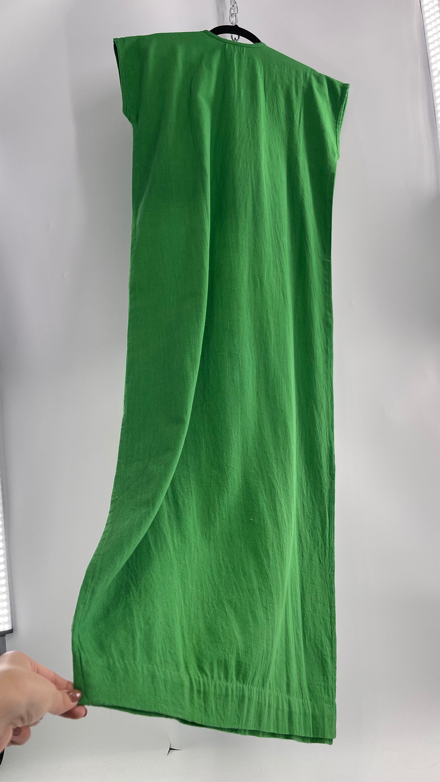 Vintage 1970s NAHUIT 100% Cotton, Kelly Green, Embroidered Tunic Dress Imported from El Salvador (Small)