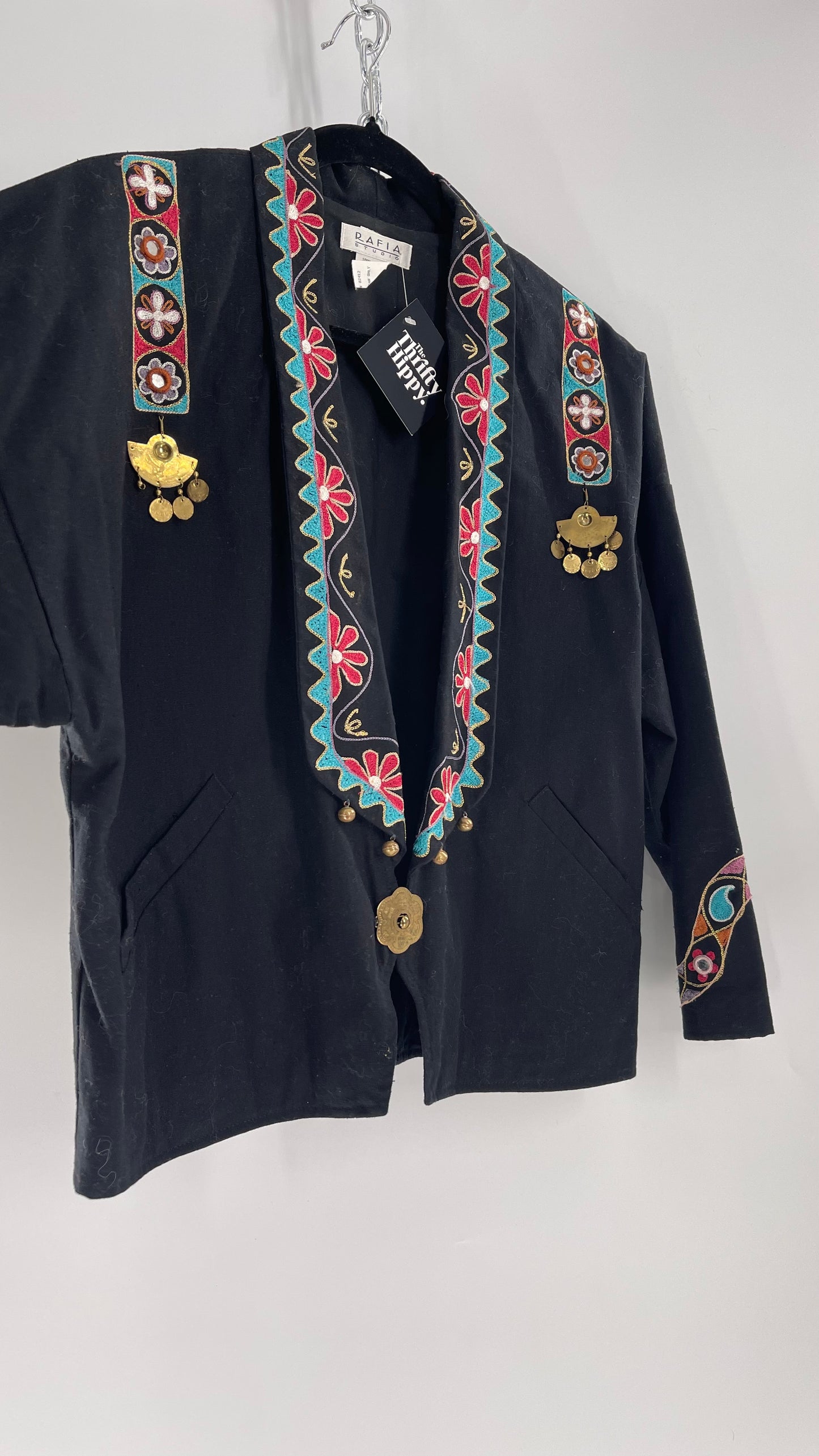 Vintage 1970s RÁFIA STUDIO Western Embroidered Jacket with Bronze Medallions (Medium)