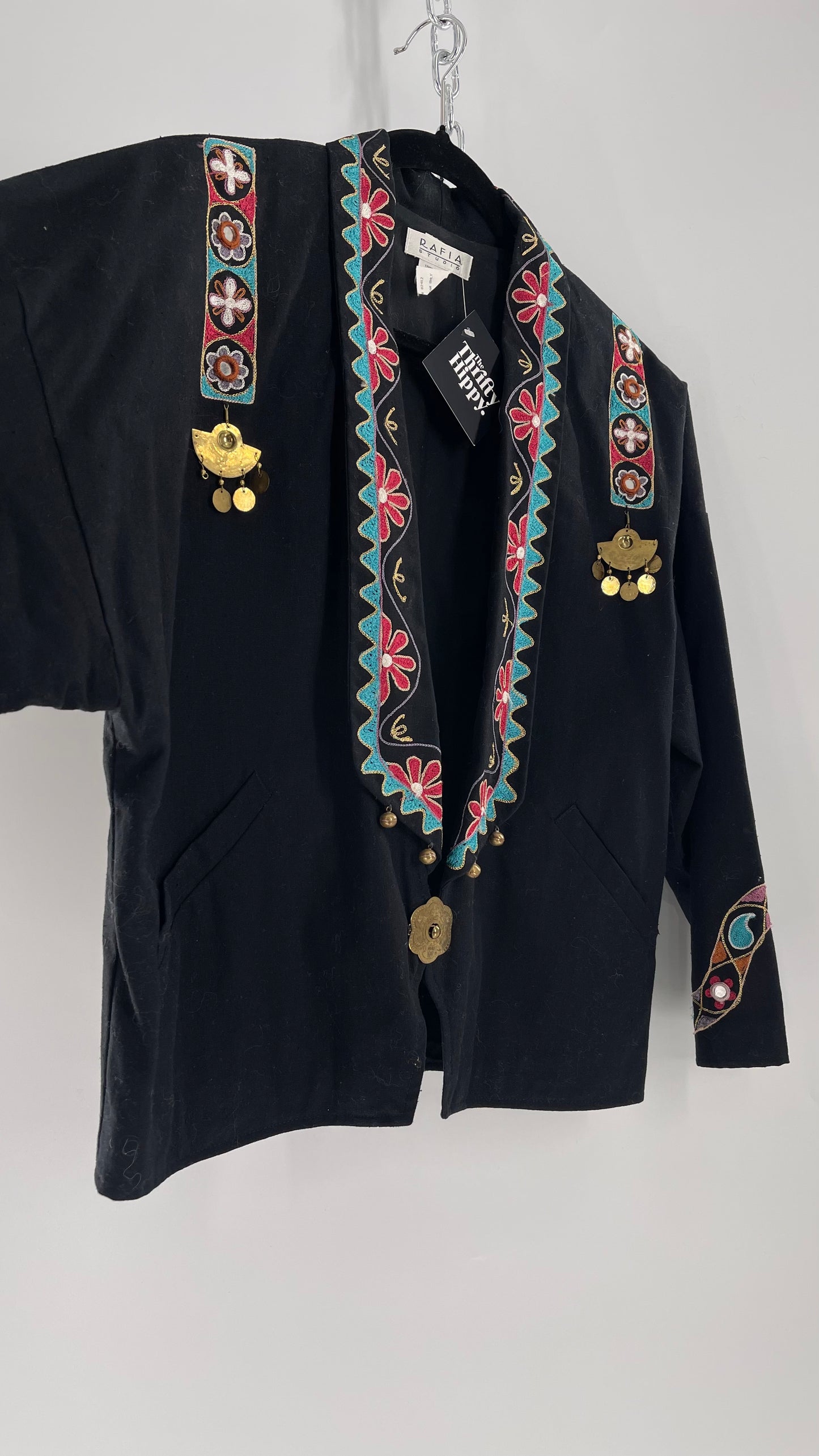 Vintage 1970s RÁFIA STUDIO Western Embroidered Jacket with Bronze Medallions (Medium)