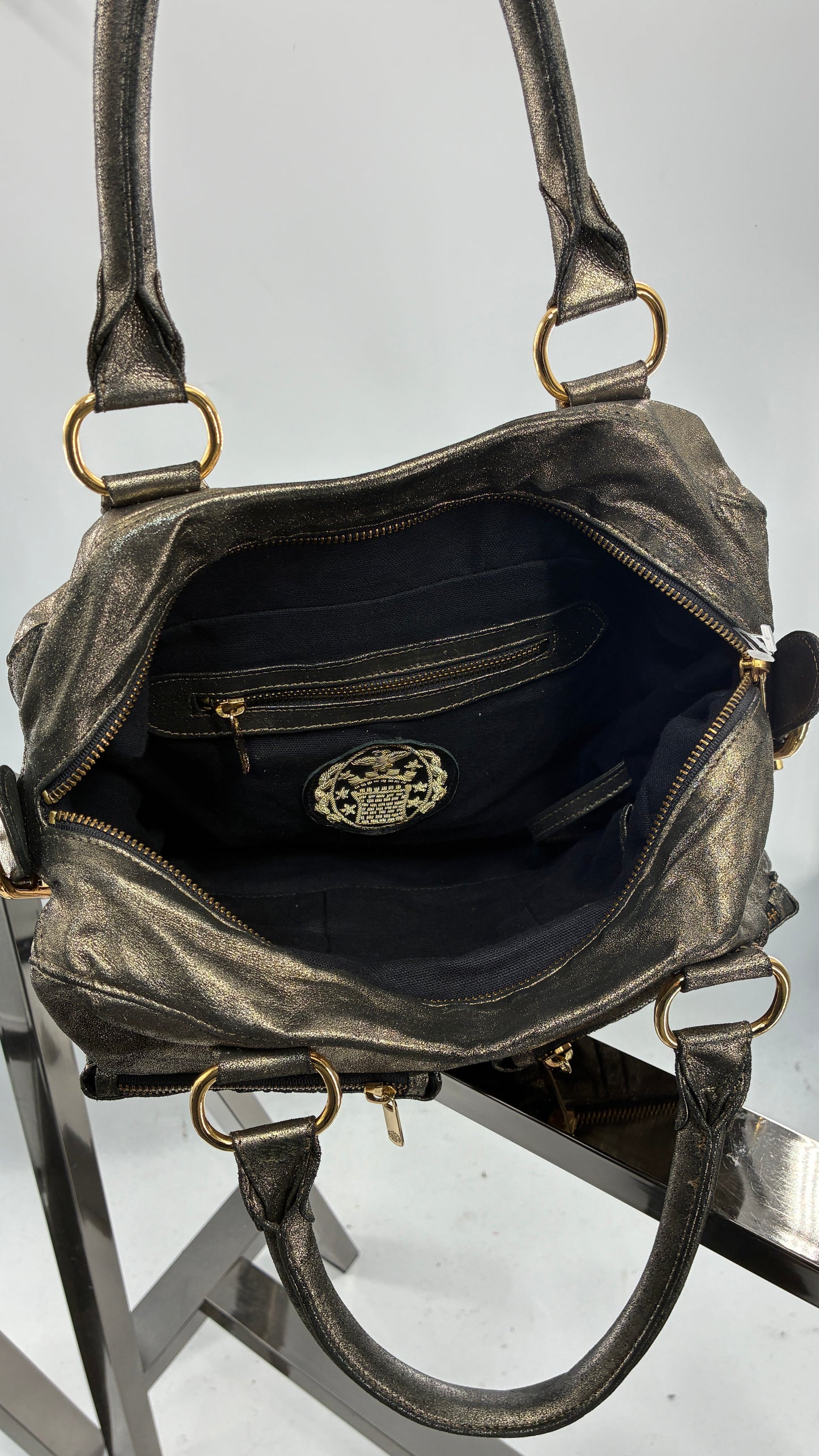 Vintage TORREGROSSA Metallic Gold Bag with Pocketed Front and Gold Hardware