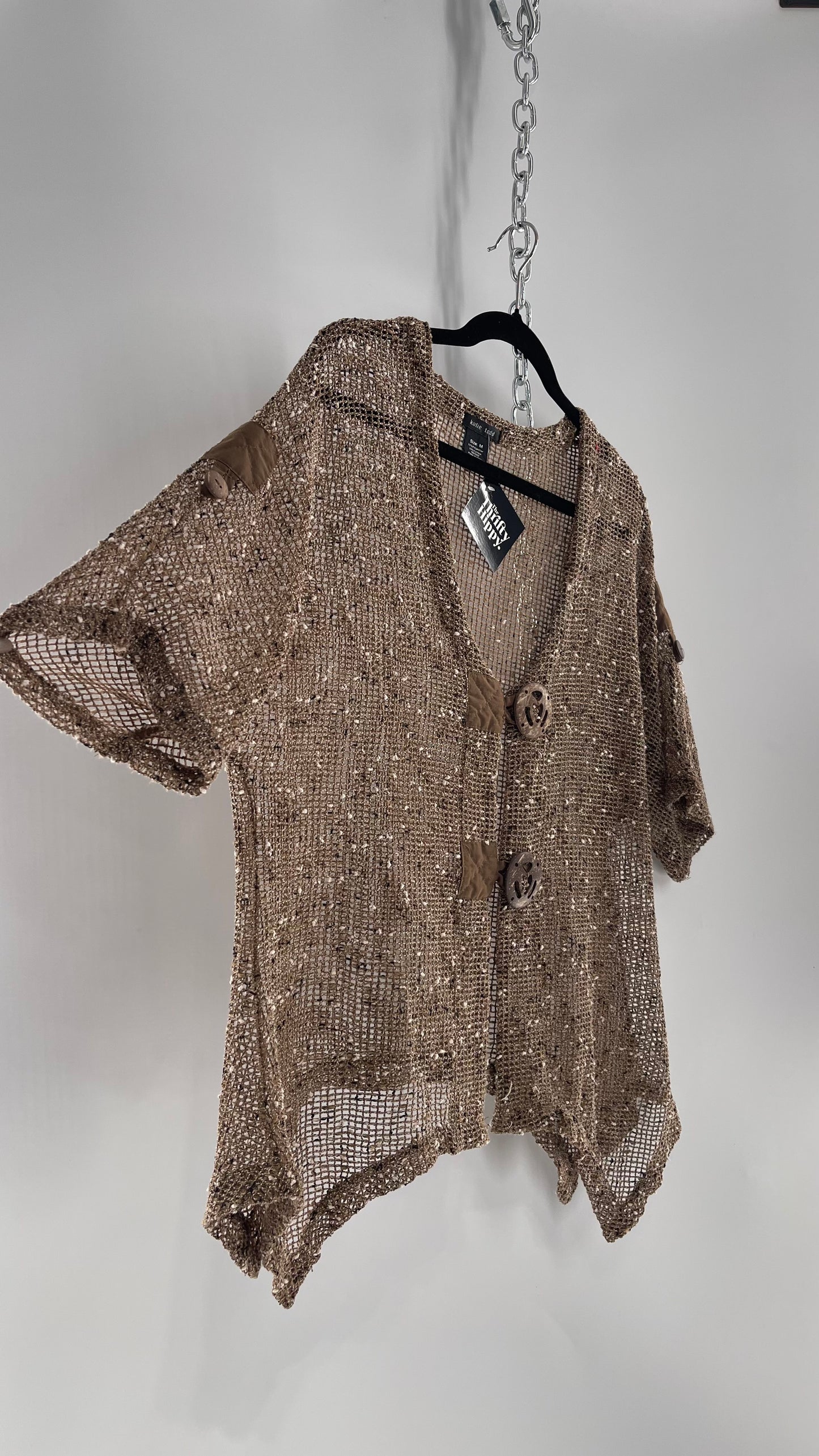 Netted Tropical Brown Short with Wooden Buttons (Medium)