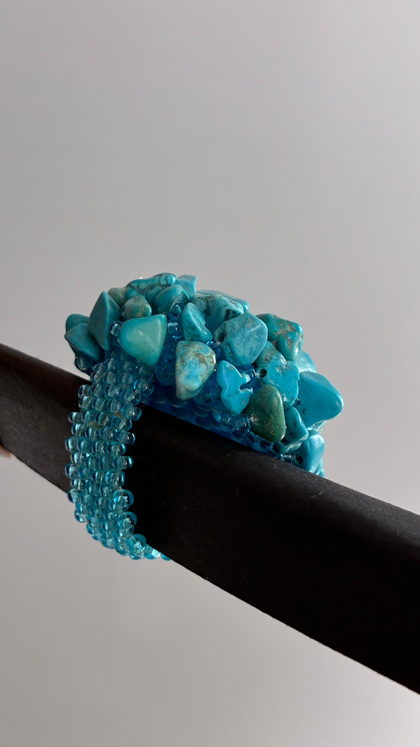 Vintage Handmade Turquoise Stone Cluster Beaded Ring