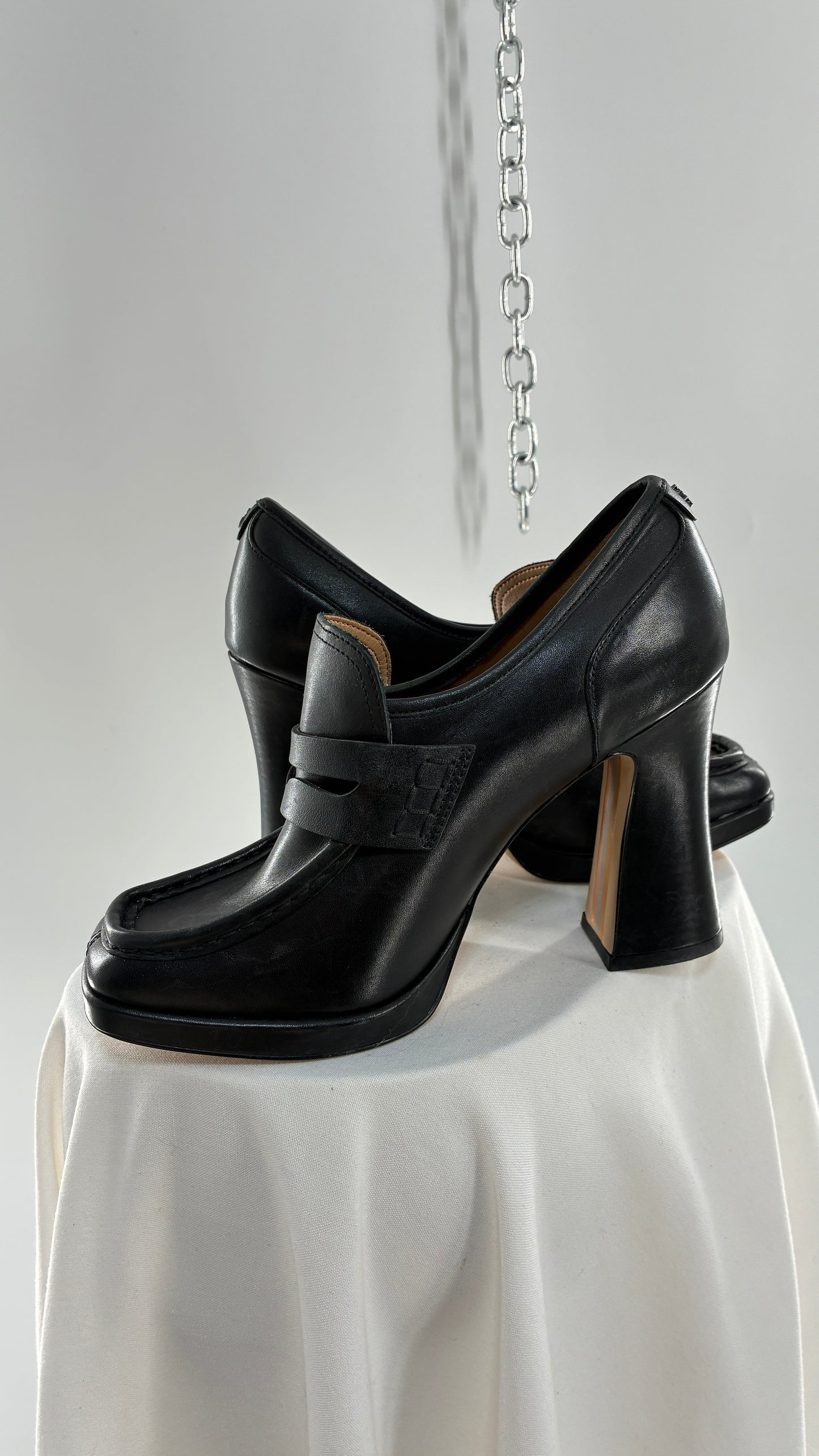 Vintage Sam Edelman Jeanette Black Genuine Leather Chunky Heel Oxfords (9)