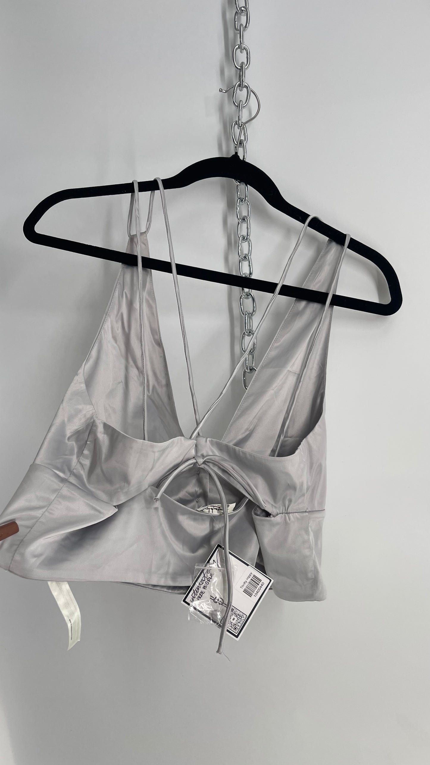 Free People Silver Satin Button Front Halter (XL)