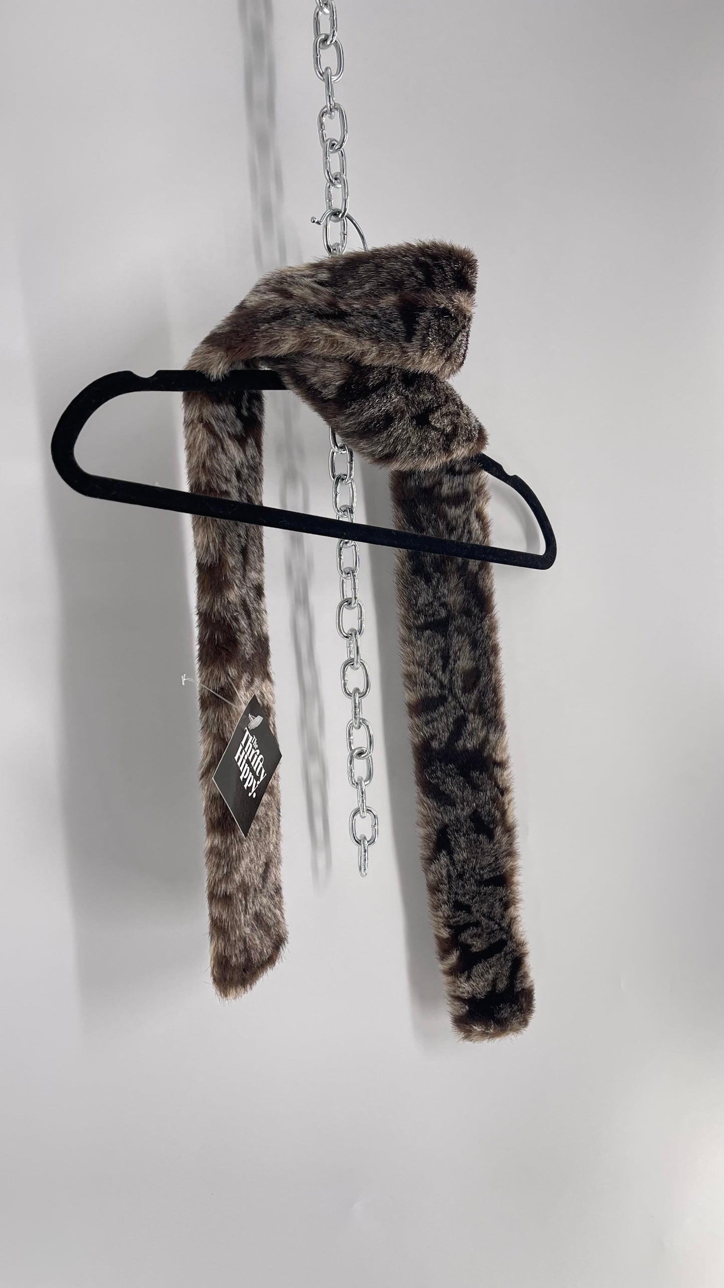 Vintage Fuzzy Furry Skinny Scarf Gray/Brown