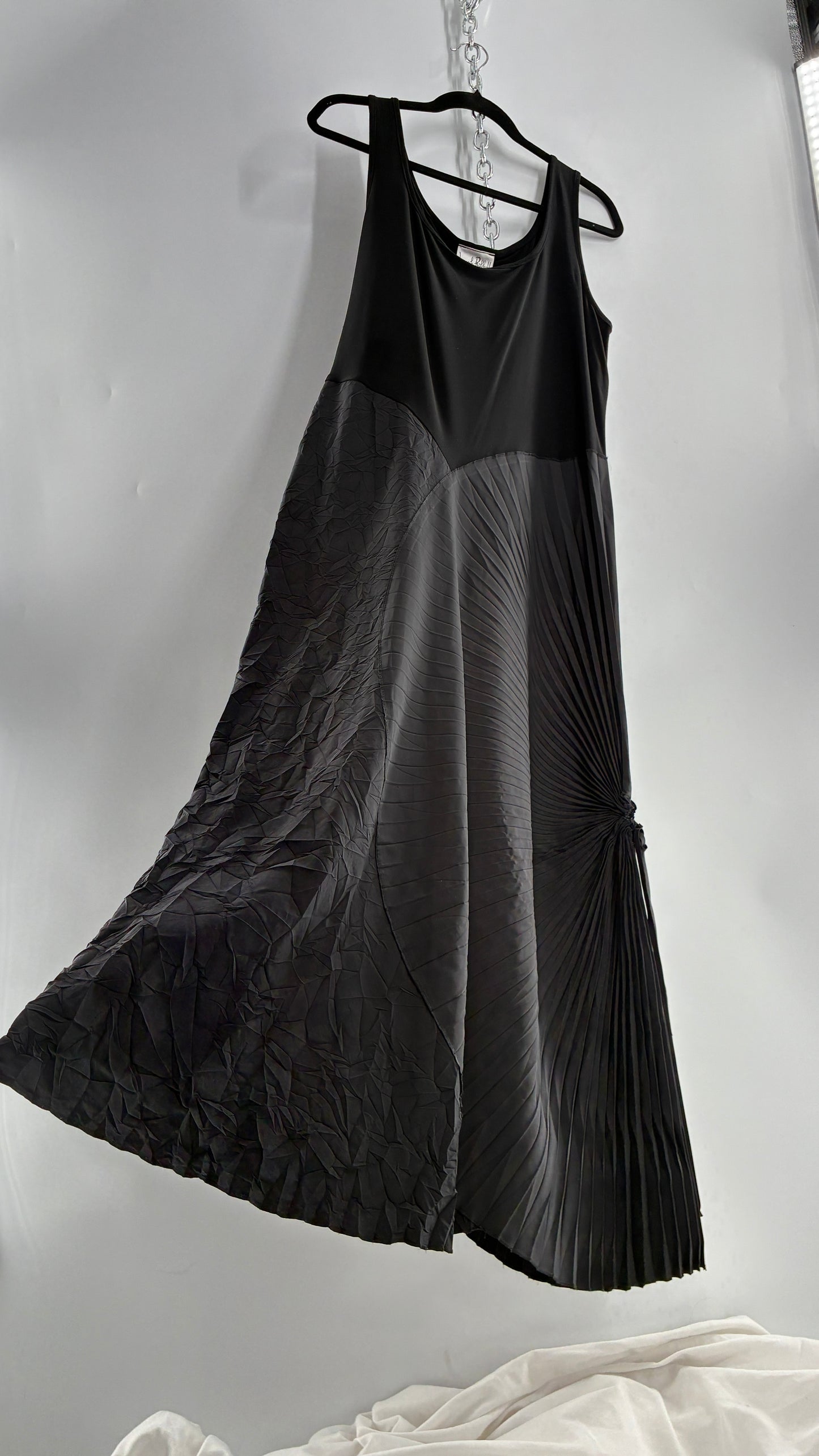 Vintage Joseph Ribkoff Black Asymmetric Pleated and Crimped Maxi Dress (14)