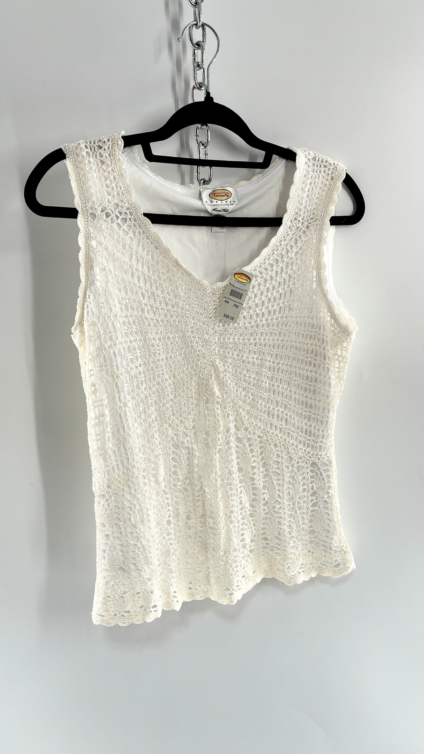 Deadstock Vintage TALBOTS White Crochet Sleeveless Top (Medium)