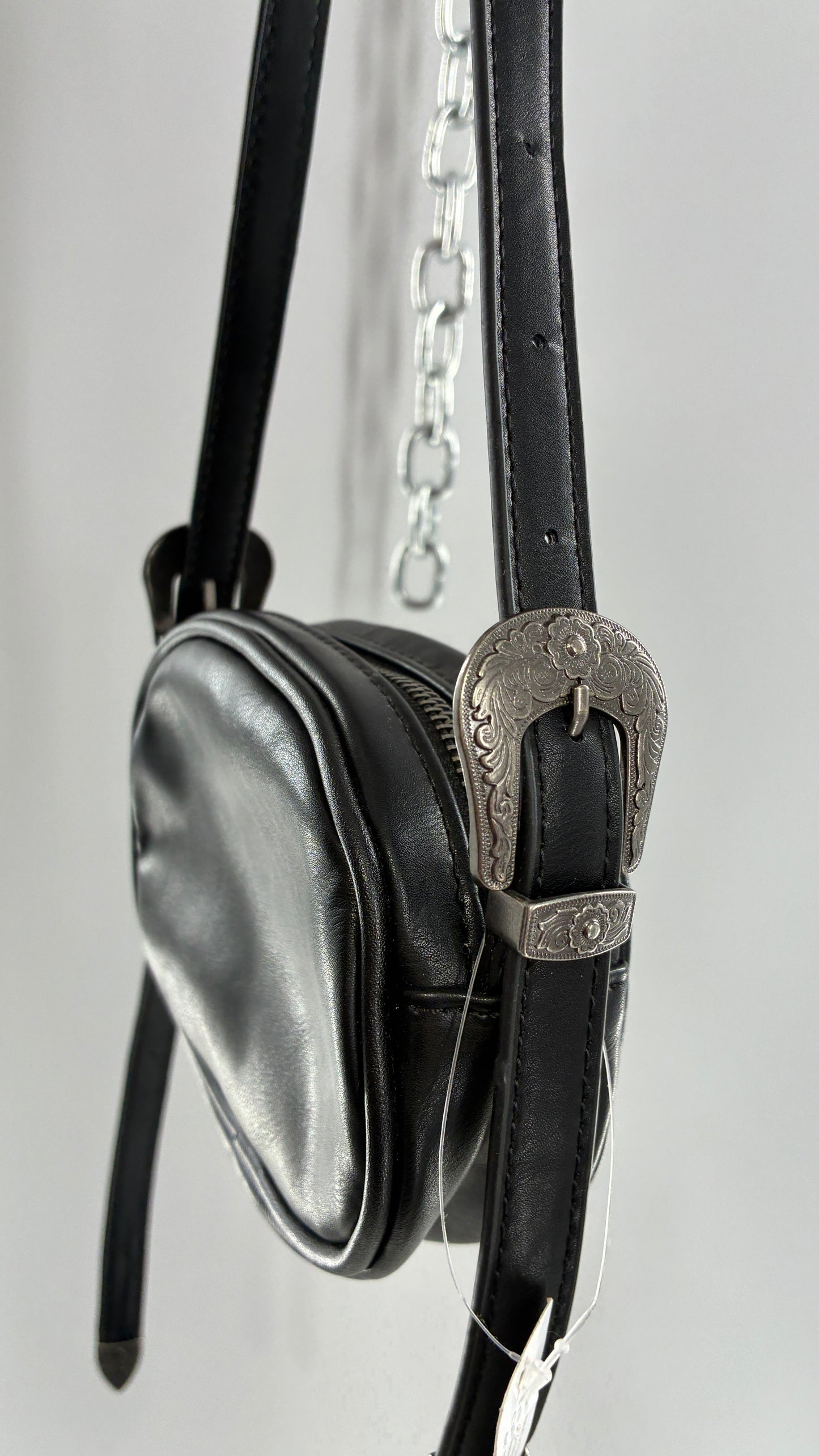 Urban Outfitters Black Vegan Leather Western Buckle Bag