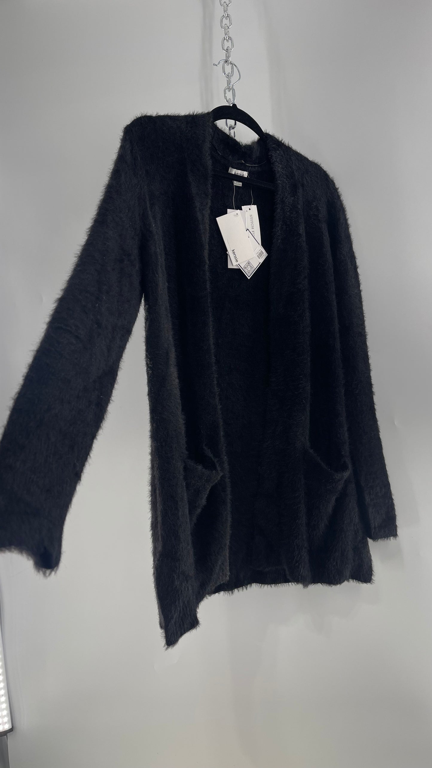 Kensie Black Fuzzy Slouchy Cardigan with Pockets and Tags Attached (Small)