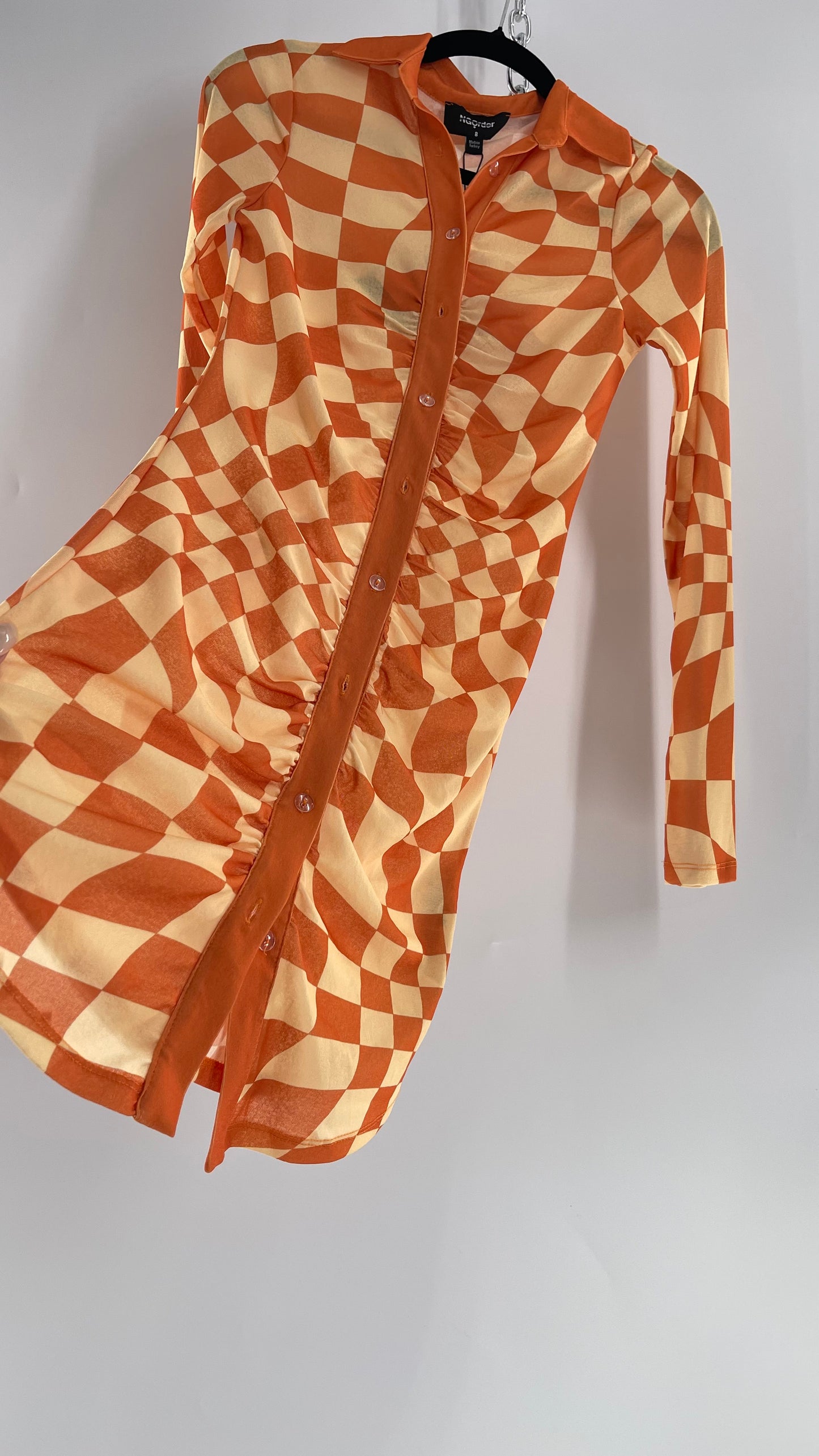 NGOrder Checkerprint Yellow/Orange Collared Buttonfront Dress (8)