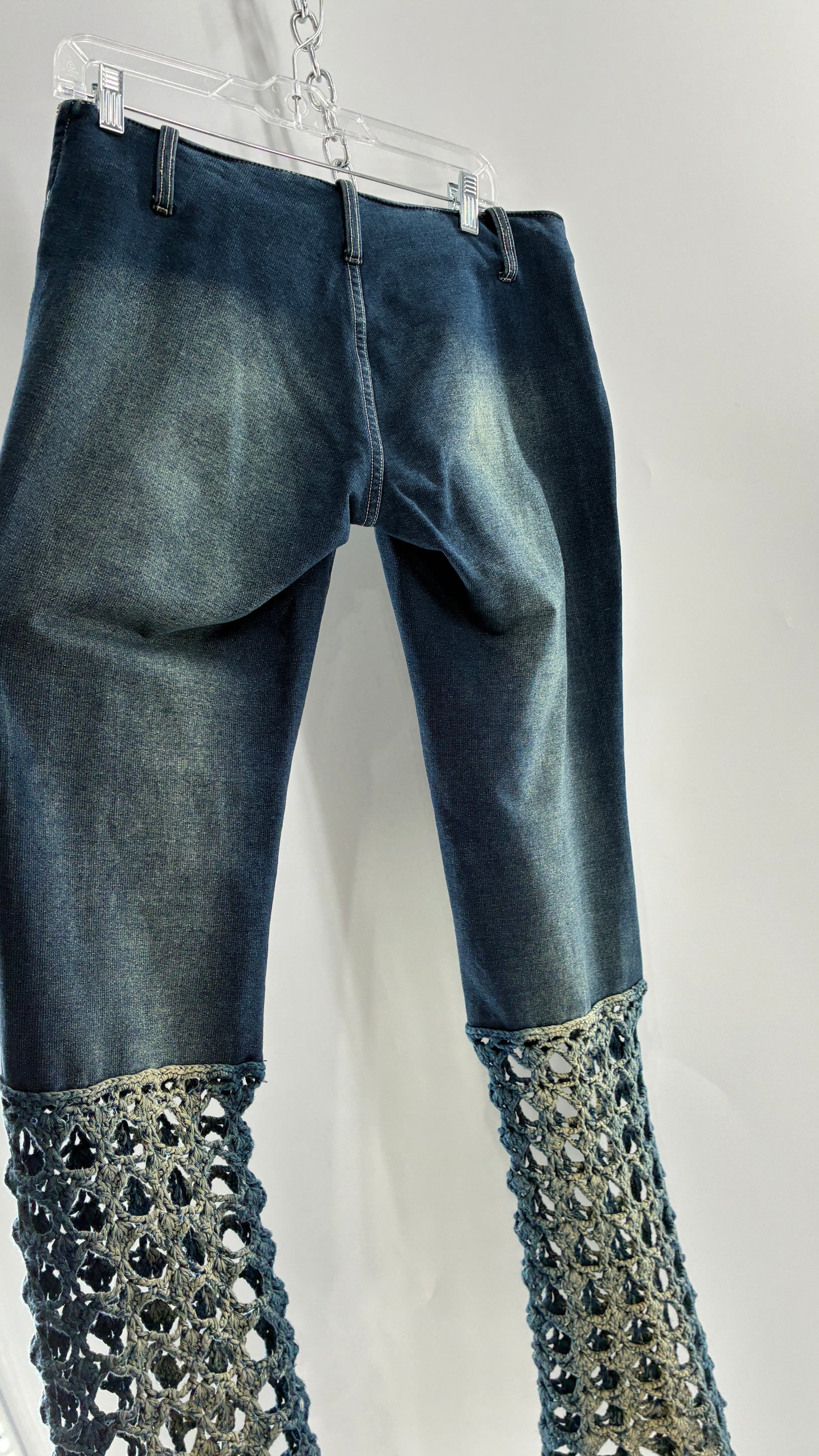 Vintage BONAIRE 1990s Rare Jeans with Faded Thighs + Bum, Low Waist, and Crochet Legs (34)