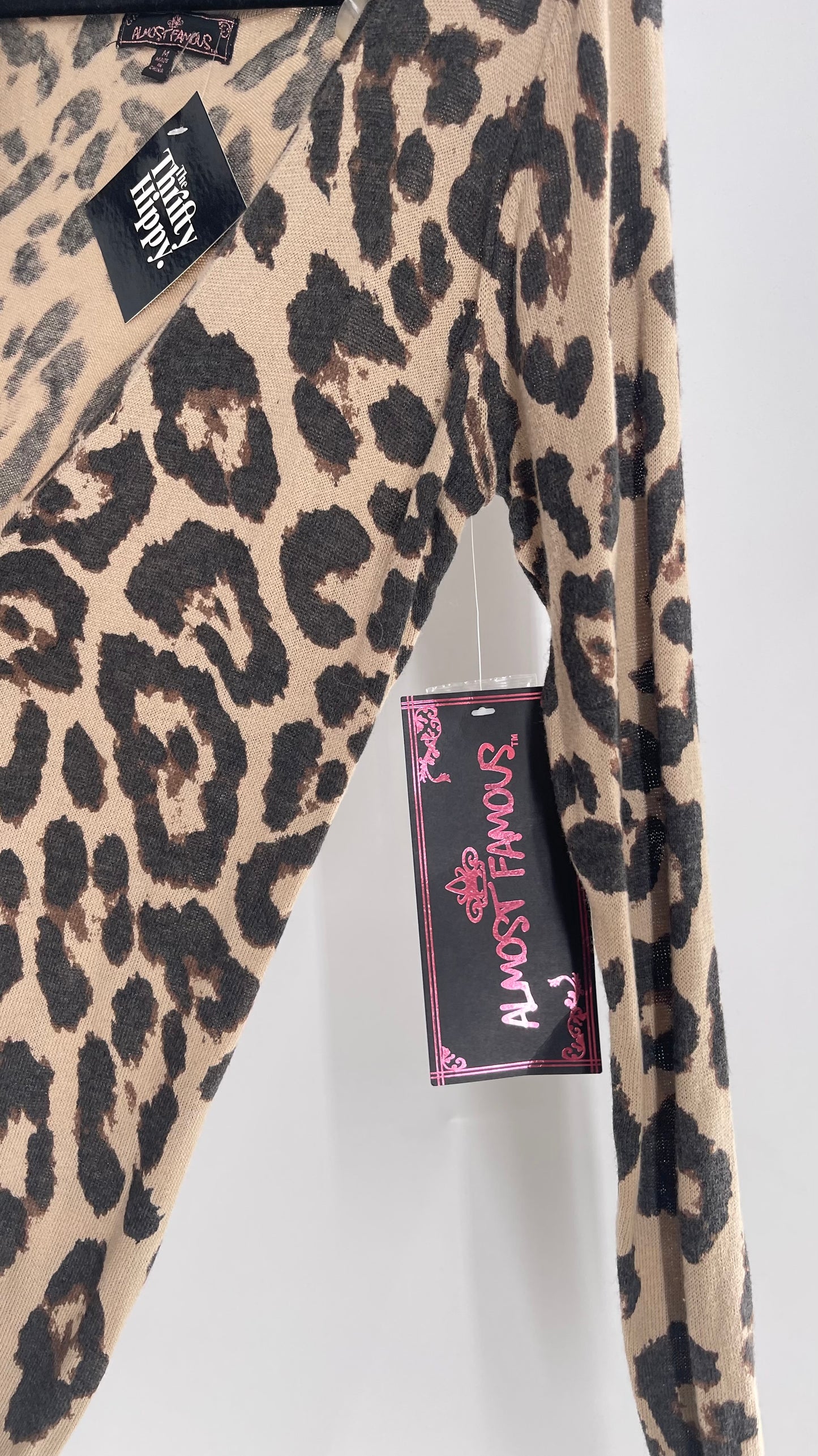 Deadstock Vintage Almost Famous Cheetah Knit Cardigan (Medium)