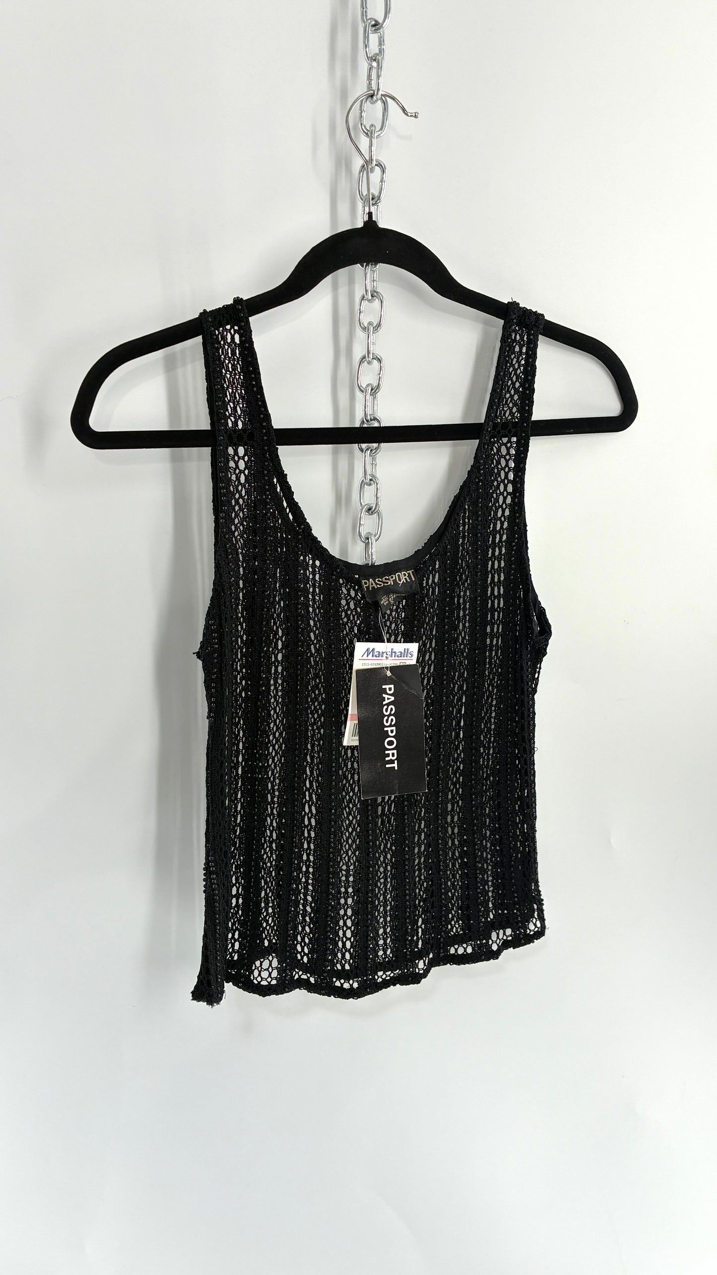 Deadstock Vintage PASSPORT Black Crochet Beaded Tank (Small)